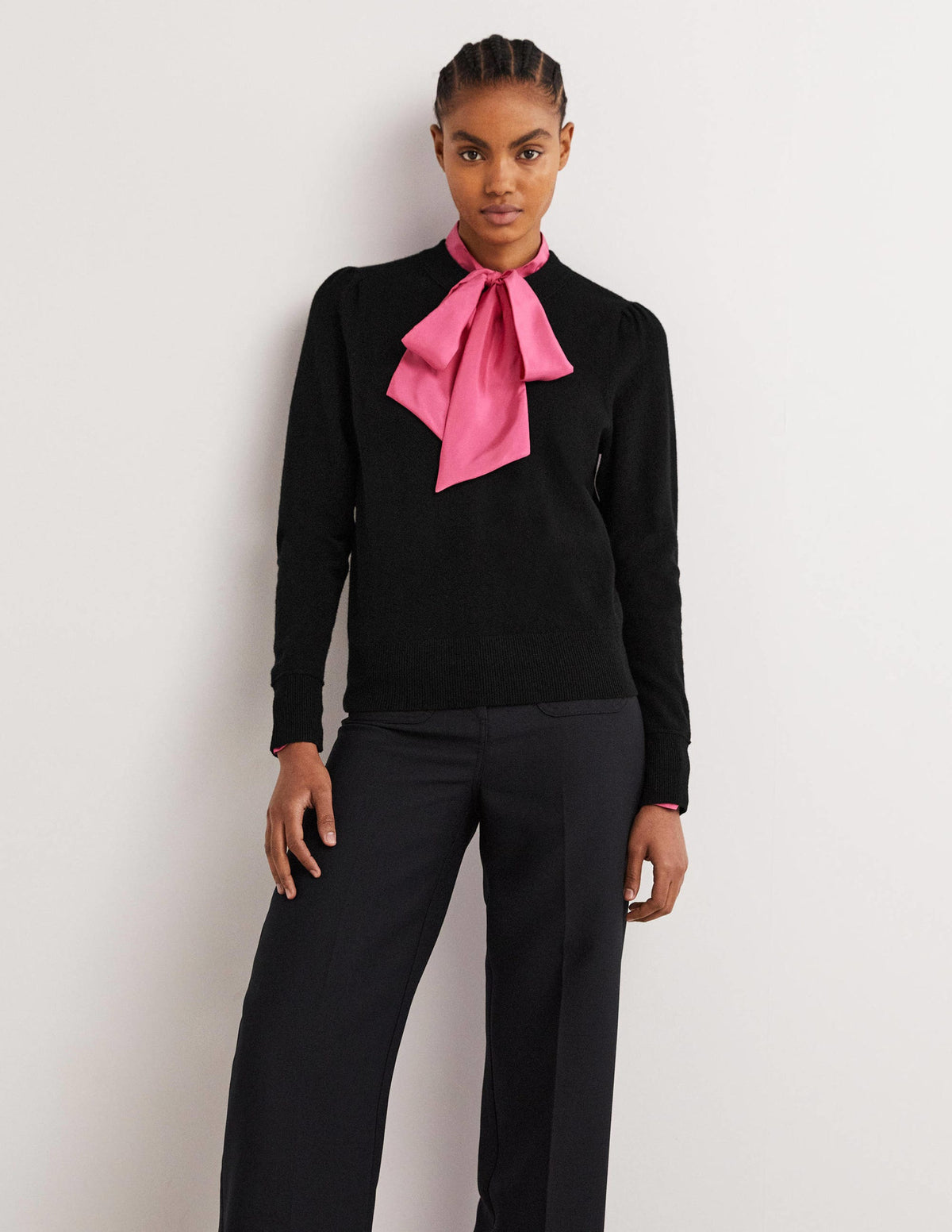 Cashmere Puff Shoulder Jumper-Black - Image 5