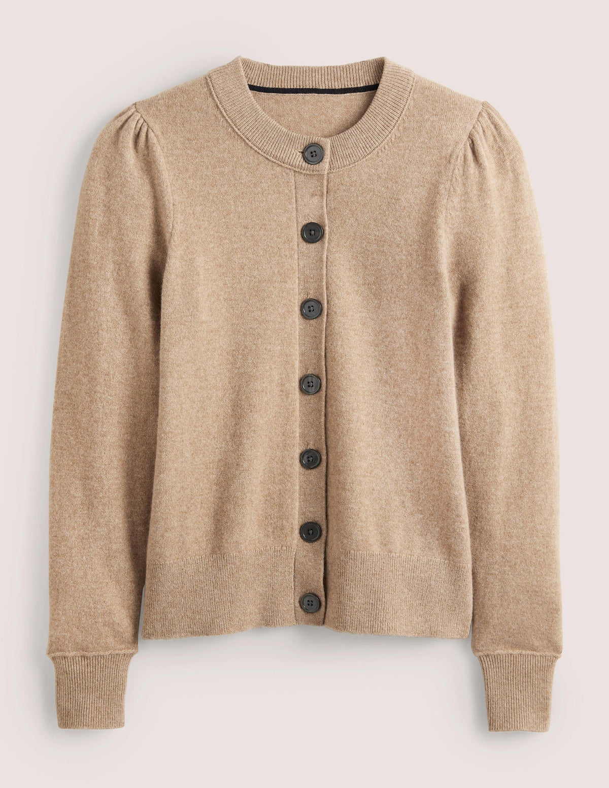 Cashmere Crew Neck Cardigan-Camel Melange - Image 5