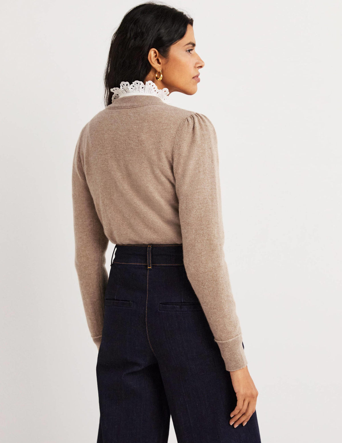 Cashmere Crew Neck Cardigan-Camel Melange-3