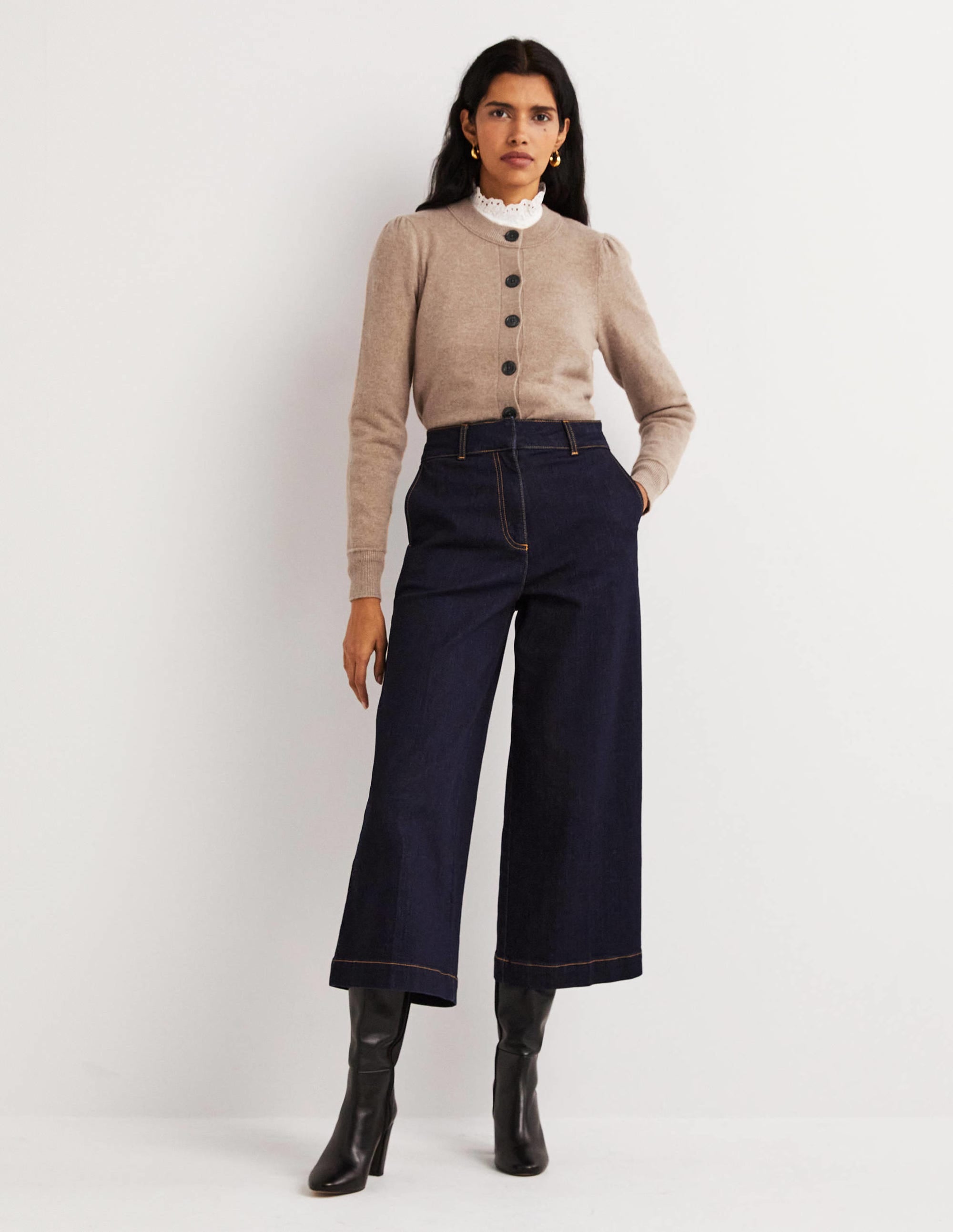Cashmere Crew Neck Cardigan-Camel Melange - Image 4