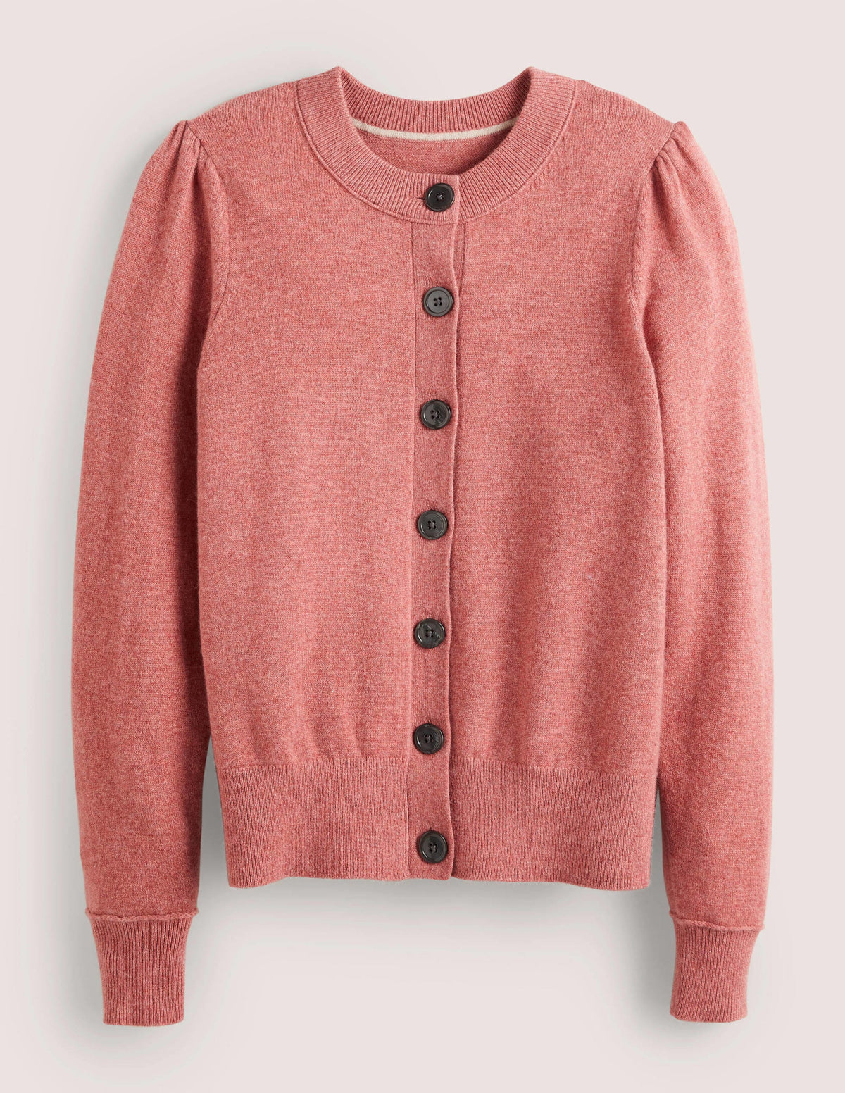 Cashmere Crew Neck Cardigan-Dusty Red Melange-5