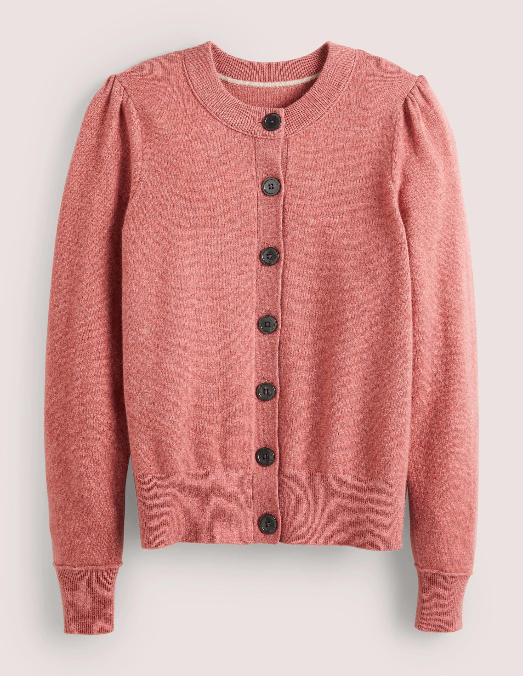 Cashmere Crew Neck Cardigan-Dusty Red Melange - Image 5