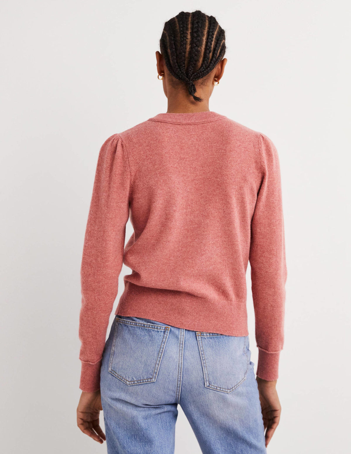 Cashmere Crew Neck Cardigan-Dusty Red Melange - Image 3