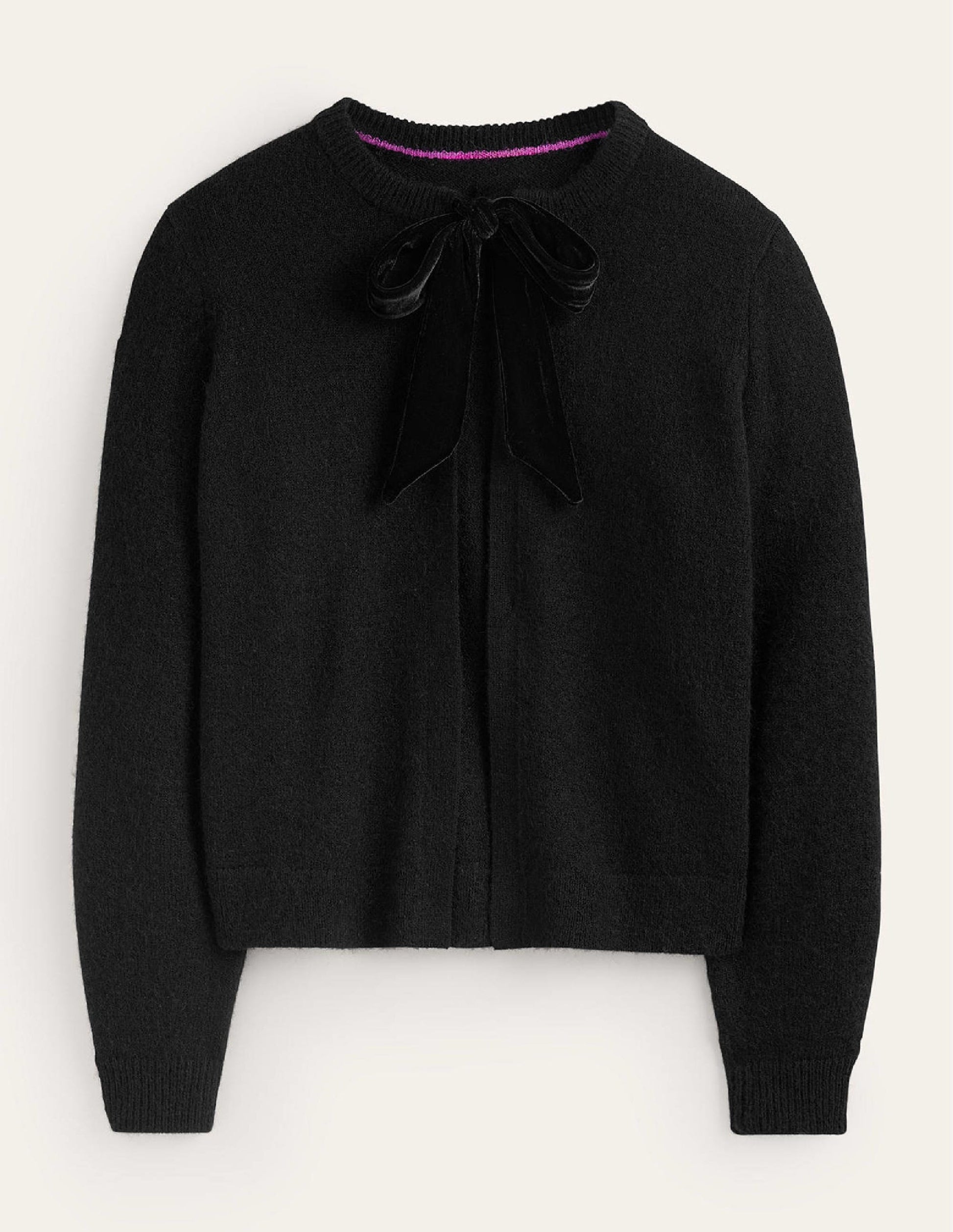 Fluffy Bow Cardigan-Black-5