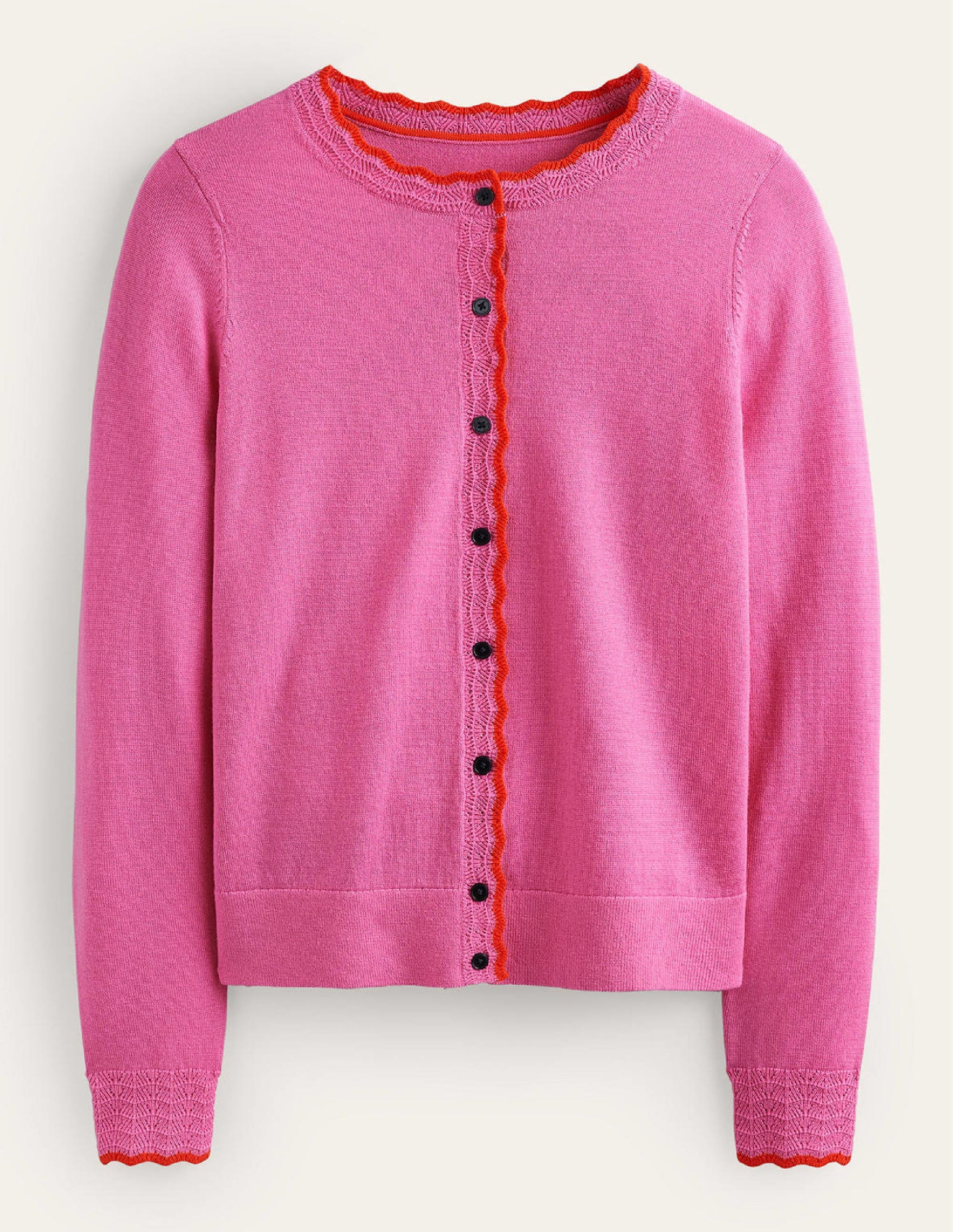 Merino Scallop Cardigan-Mid Pink-5