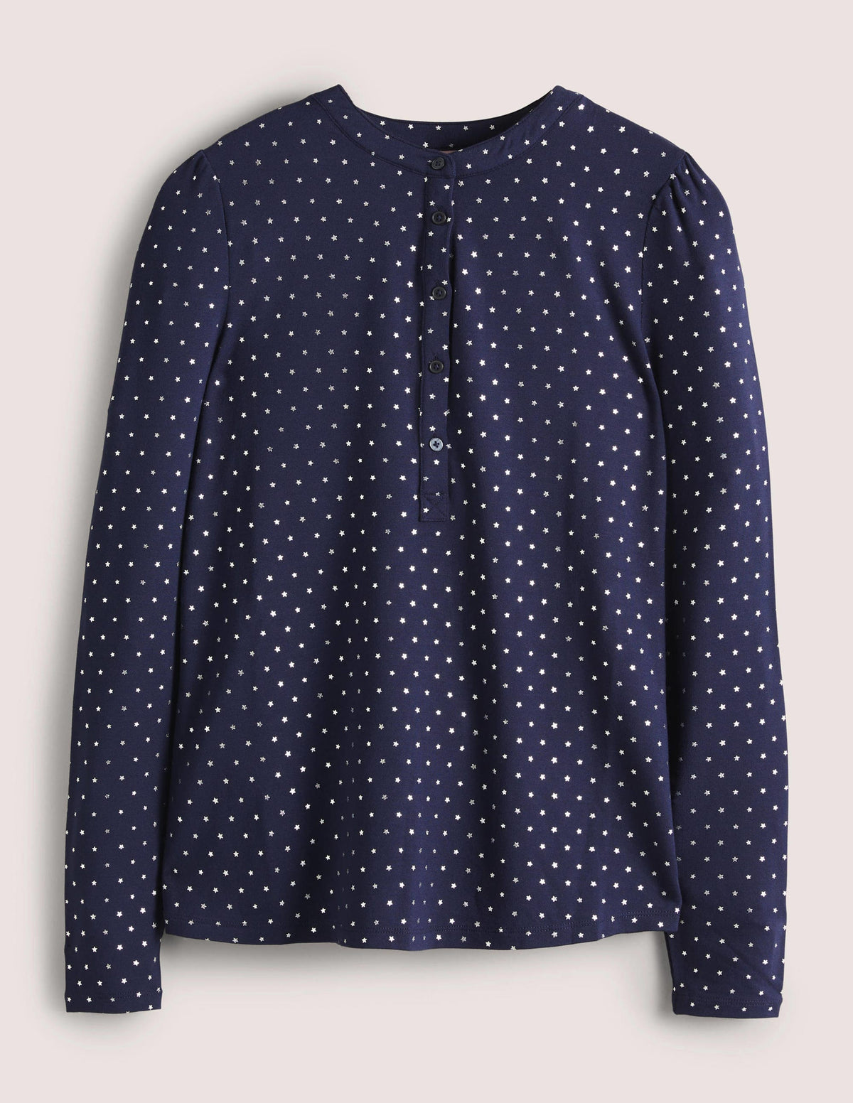 Jersey Puff Sleeve Henley-French Navy, Silver Star - Image 5