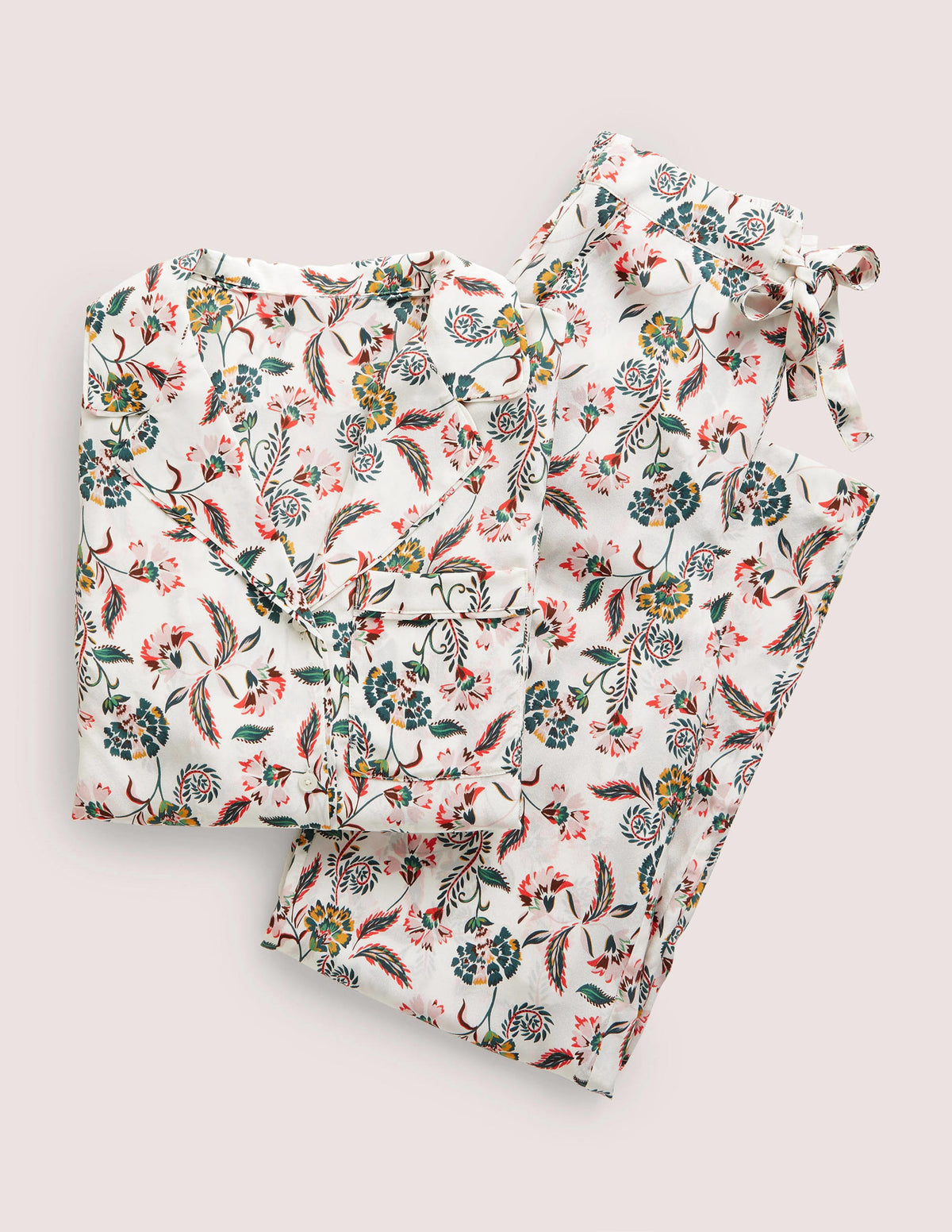 Silk Pyjama Set-Ivory, Blossom Pome - Image 6