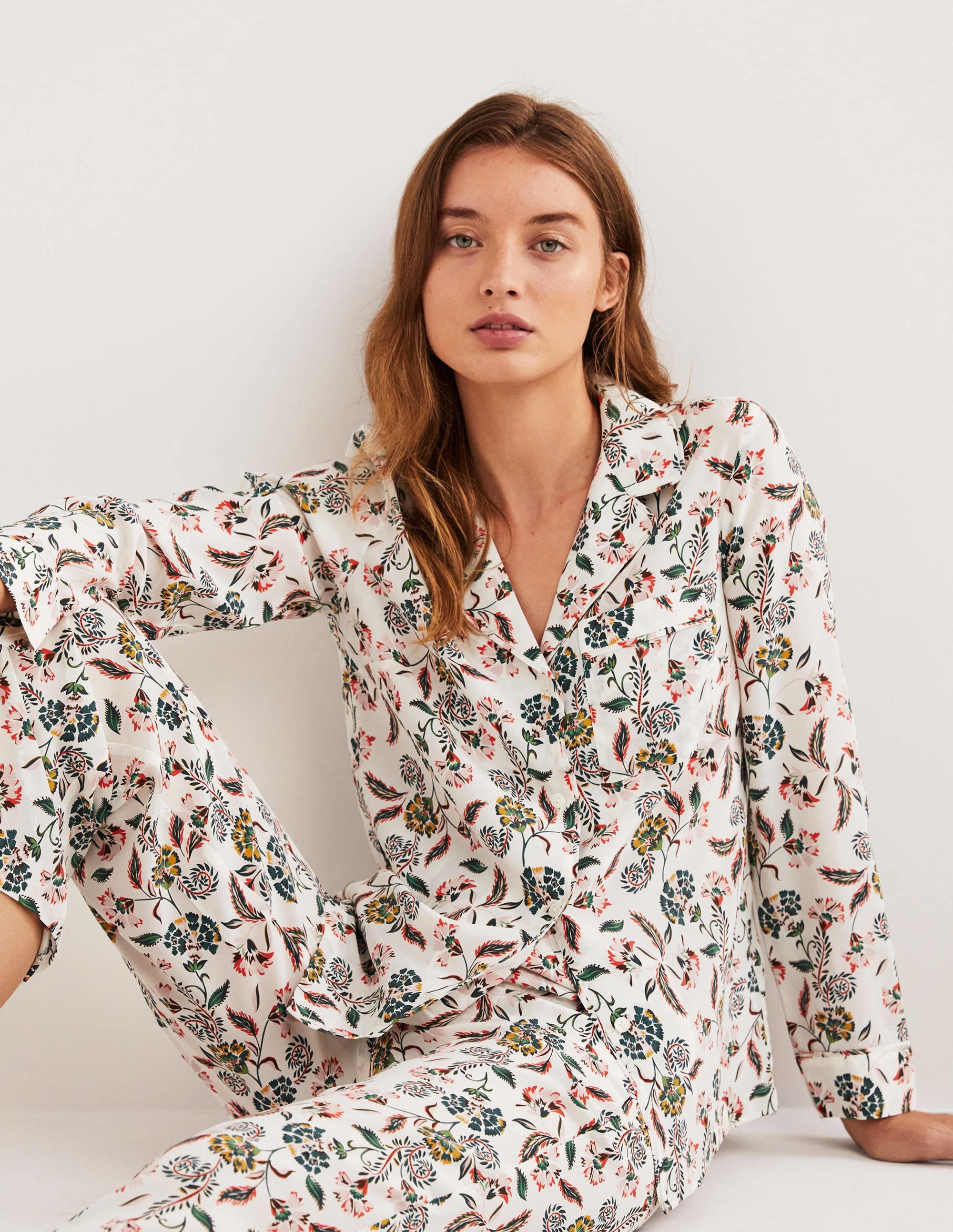 Silk Pyjama Set-Ivory, Blossom Pome - Image 1
