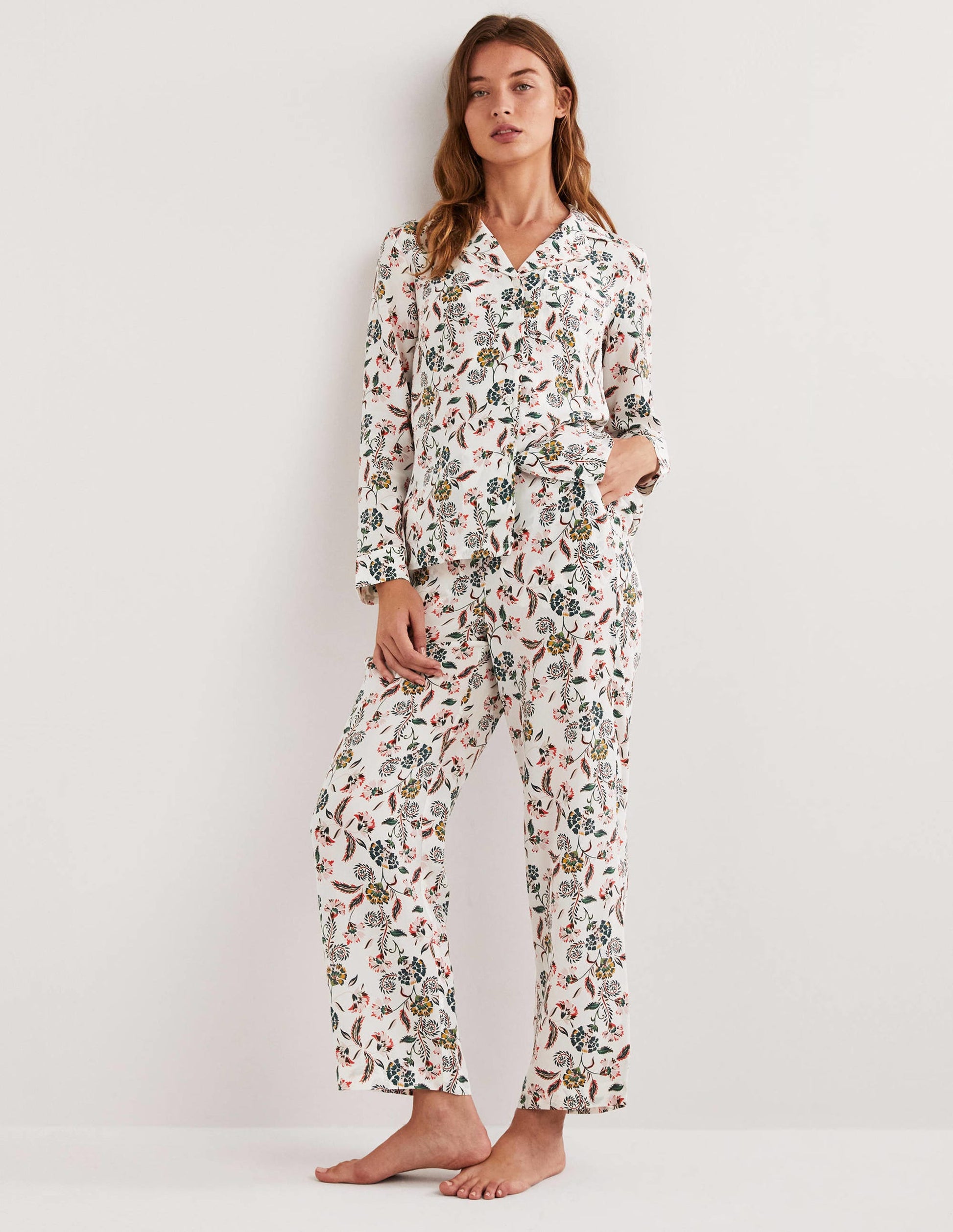 Silk Pyjama Set-Ivory, Blossom Pome-2