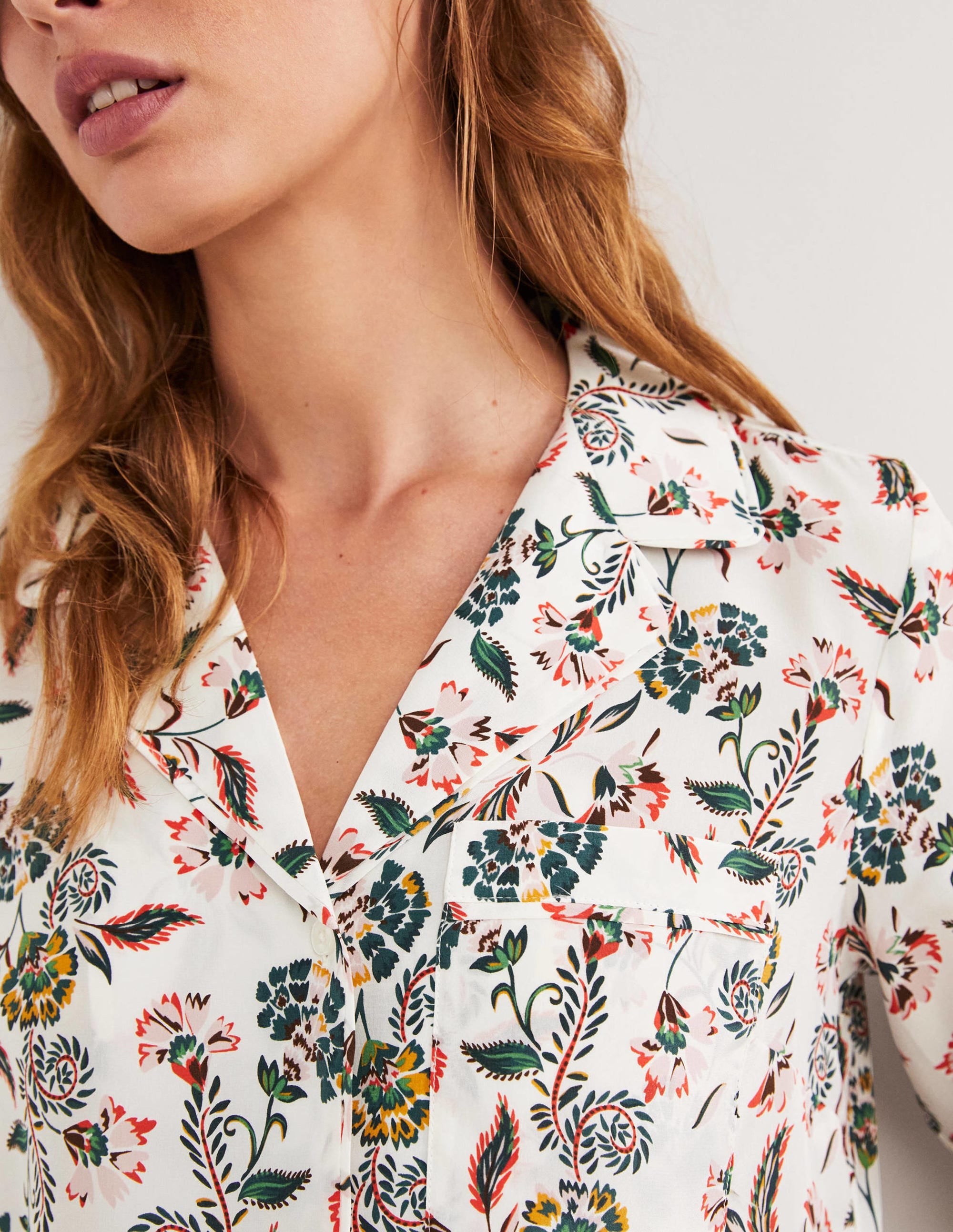Silk Pyjama Set-Ivory, Blossom Pome - Image 3