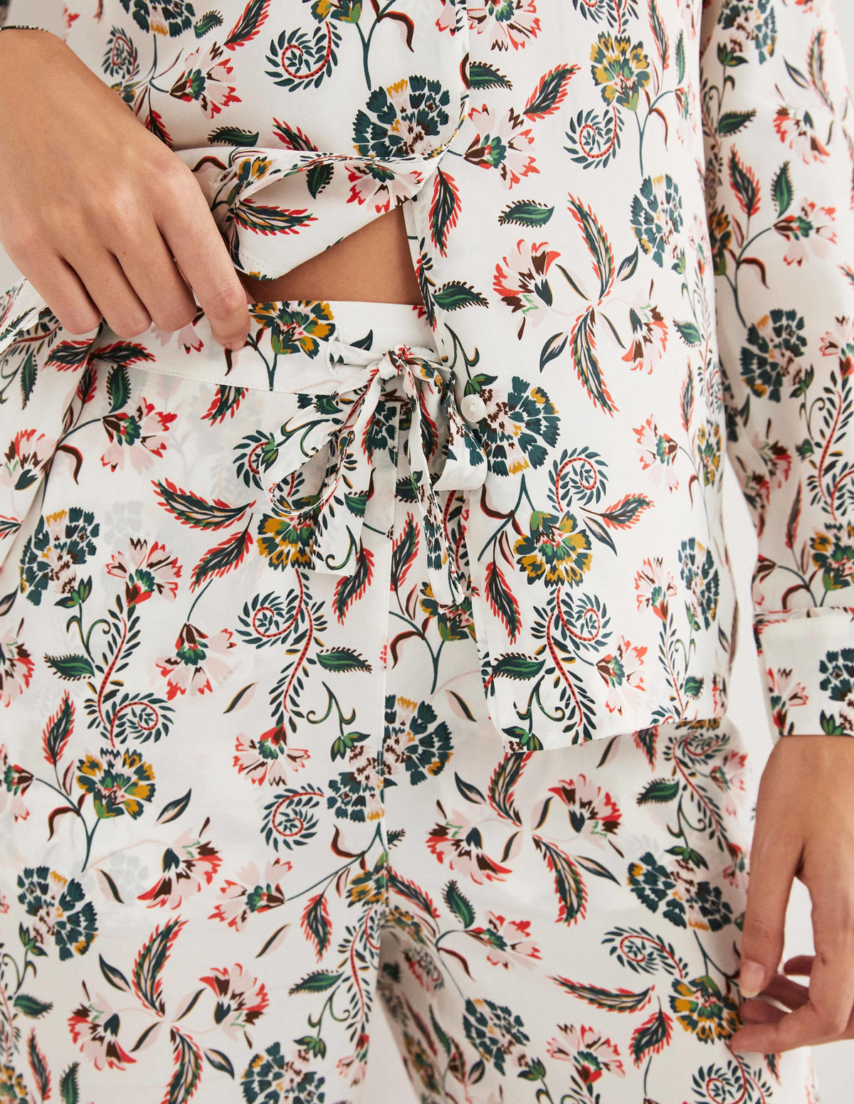 Silk Pyjama Set-Ivory, Blossom Pome - Image 5