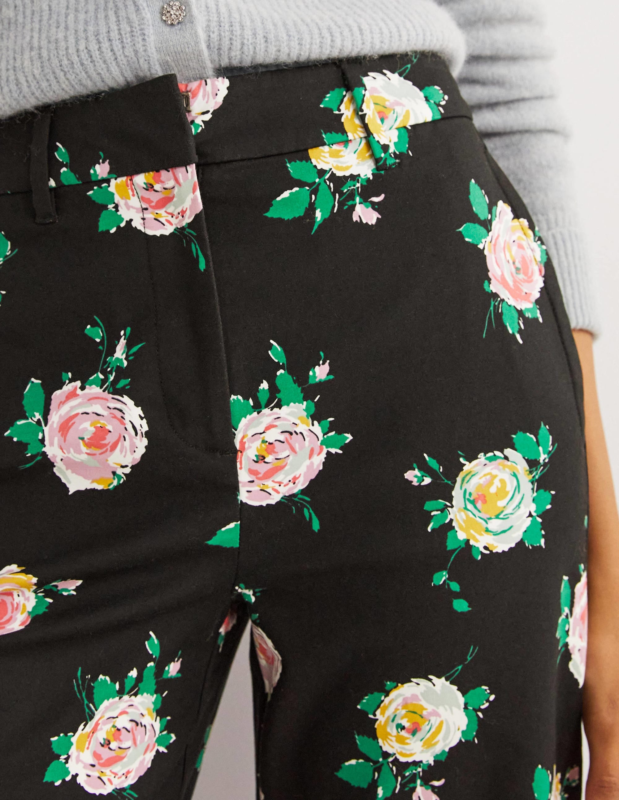 High Waisted Richmond Trousers-Black, Painterly Rose - Image 2