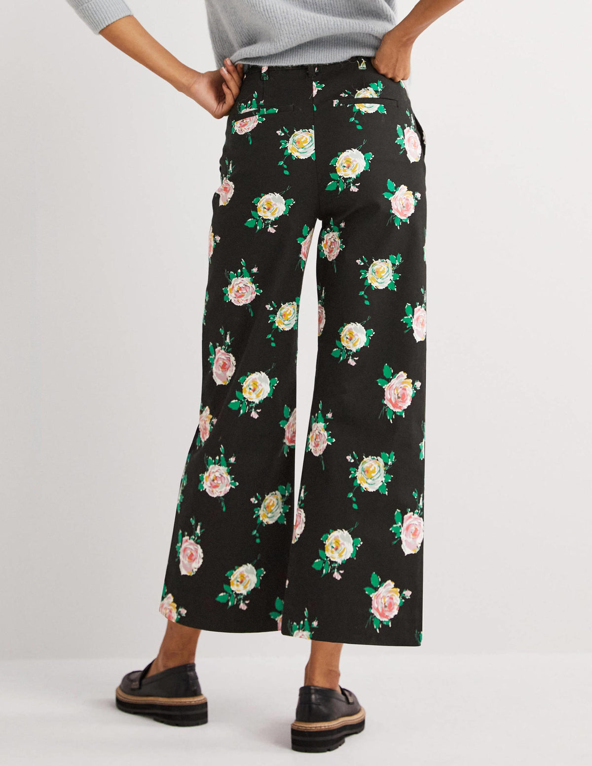 High Waisted Richmond Trousers-Black, Painterly Rose - Image 3