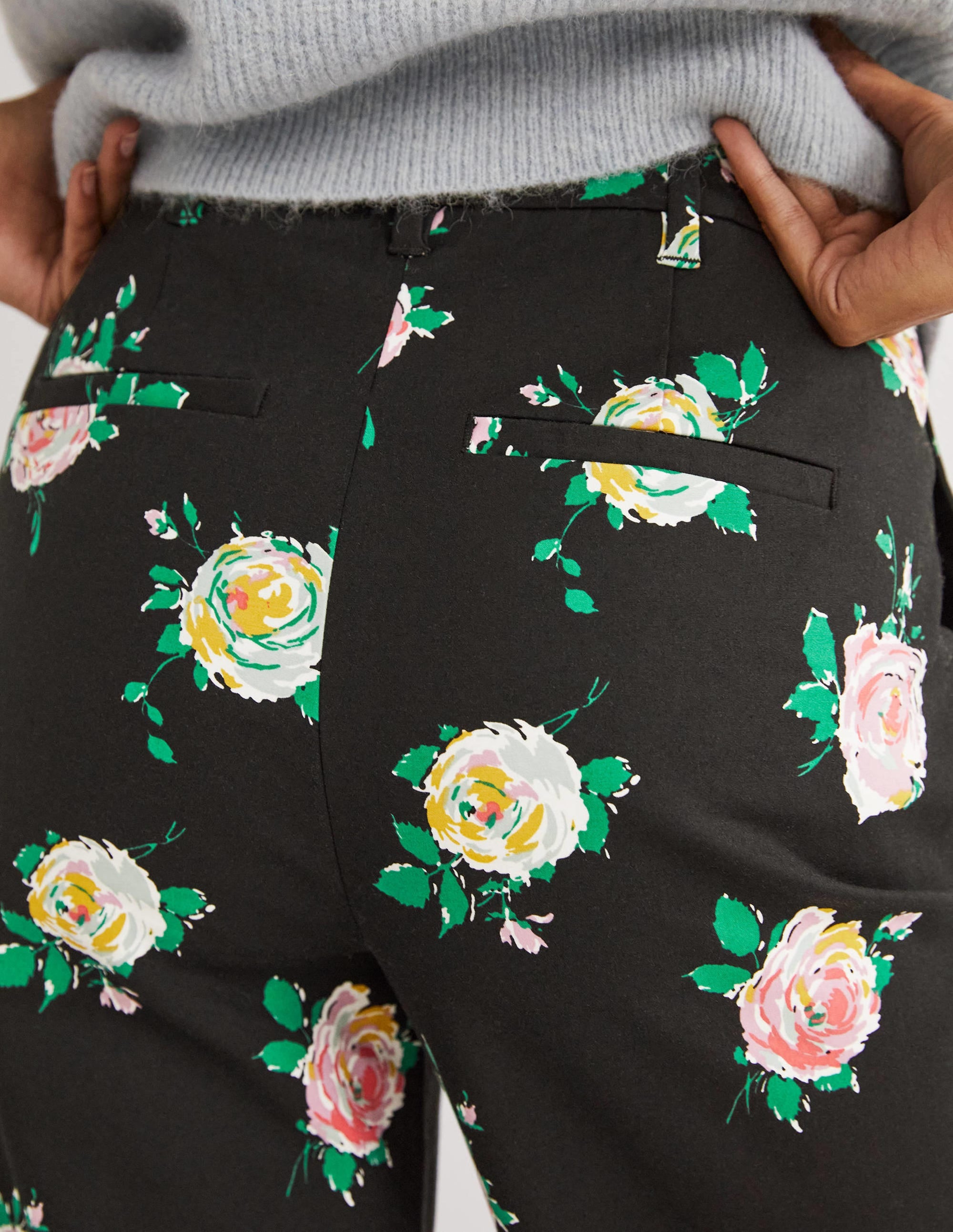 High Waisted Richmond Trousers-Black, Painterly Rose - Image 4