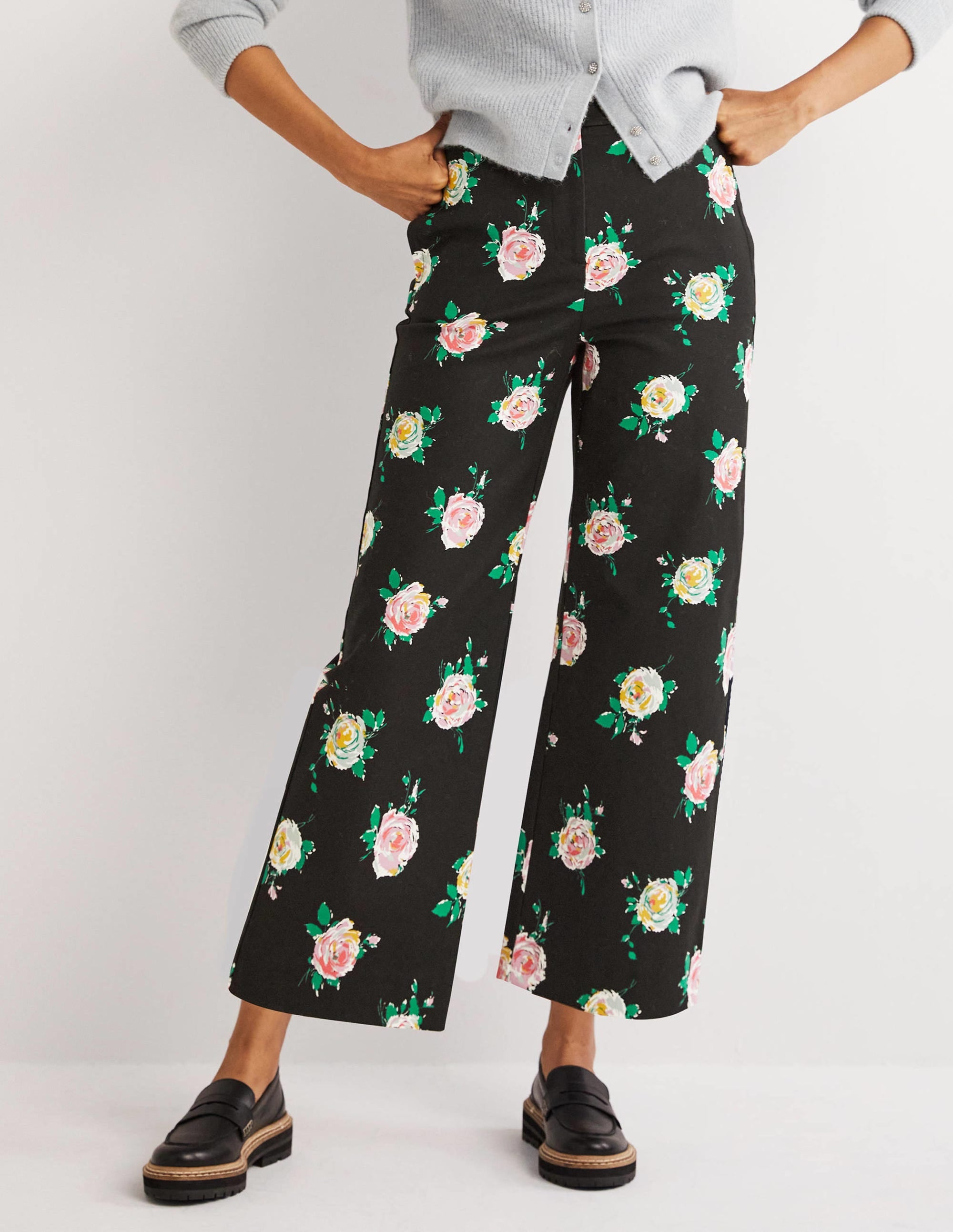 High Waisted Richmond Trousers-Black, Painterly Rose - Image 5