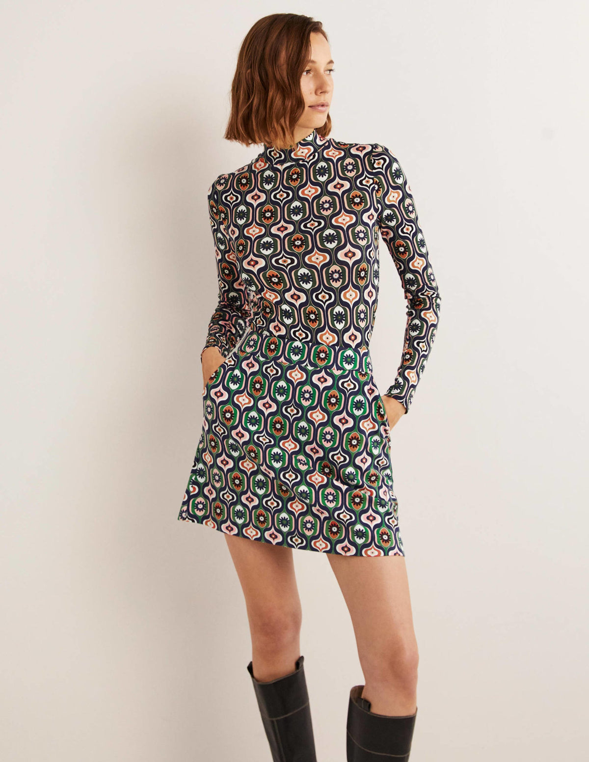 Ponte A-line Mini Skirt-Multi, Geo Swirl - Image 1