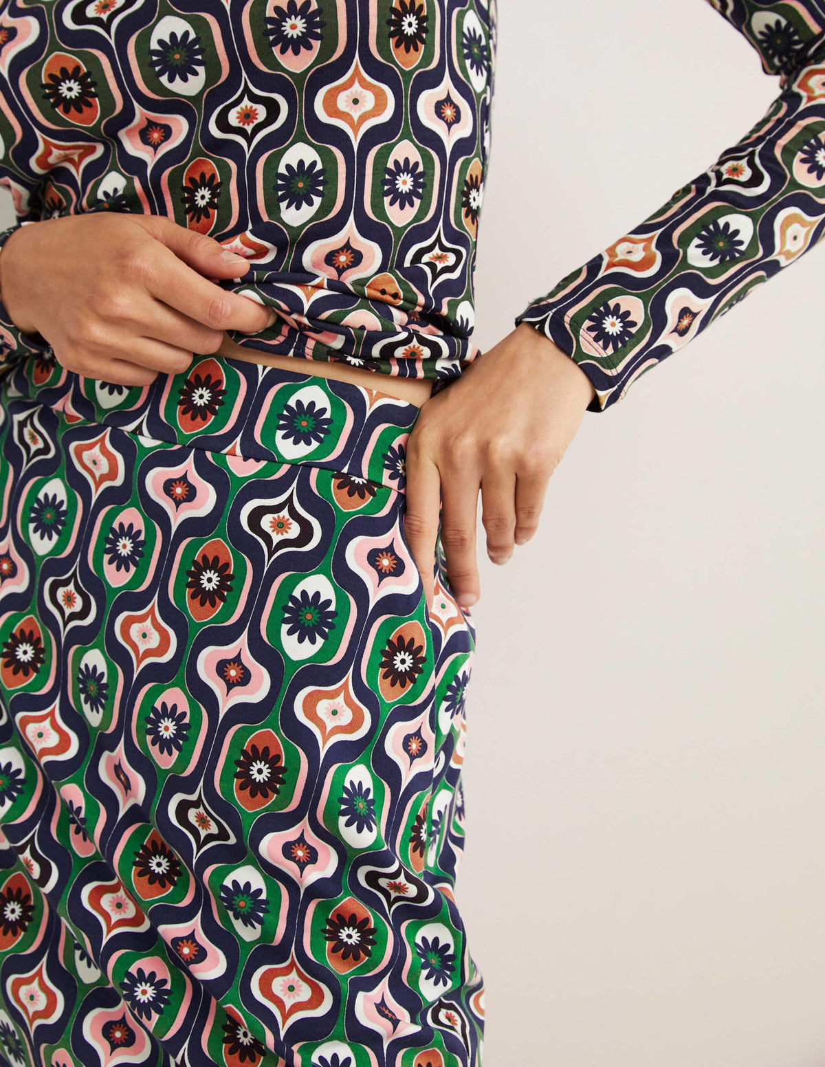 Ponte A-line Mini Skirt-Multi, Geo Swirl-2