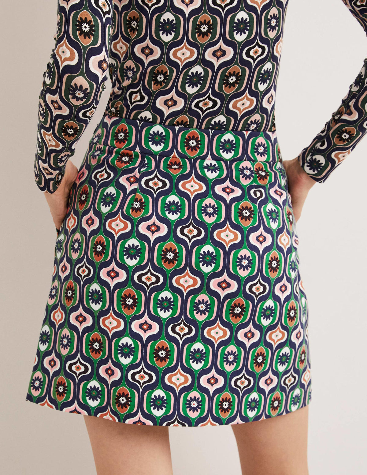 Ponte A-line Mini Skirt-Multi, Geo Swirl - Image 3