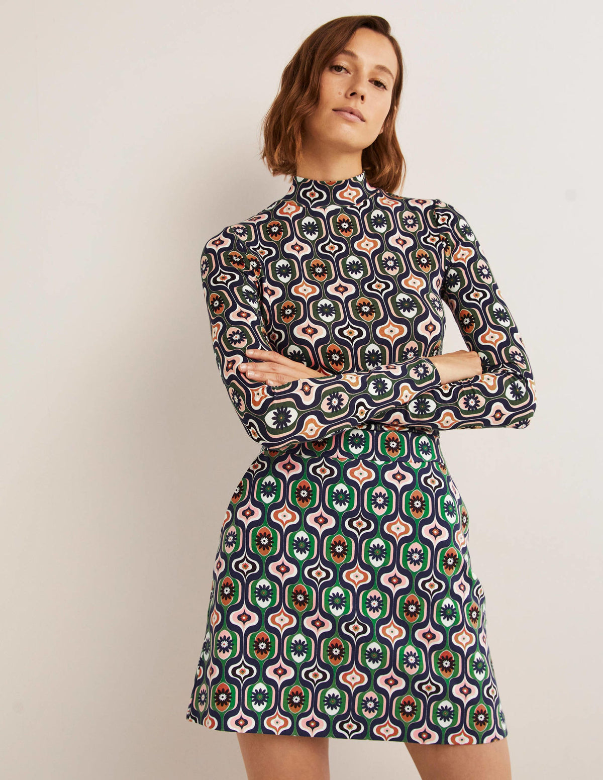 Ponte A-line Mini Skirt-Multi, Geo Swirl - Image 4