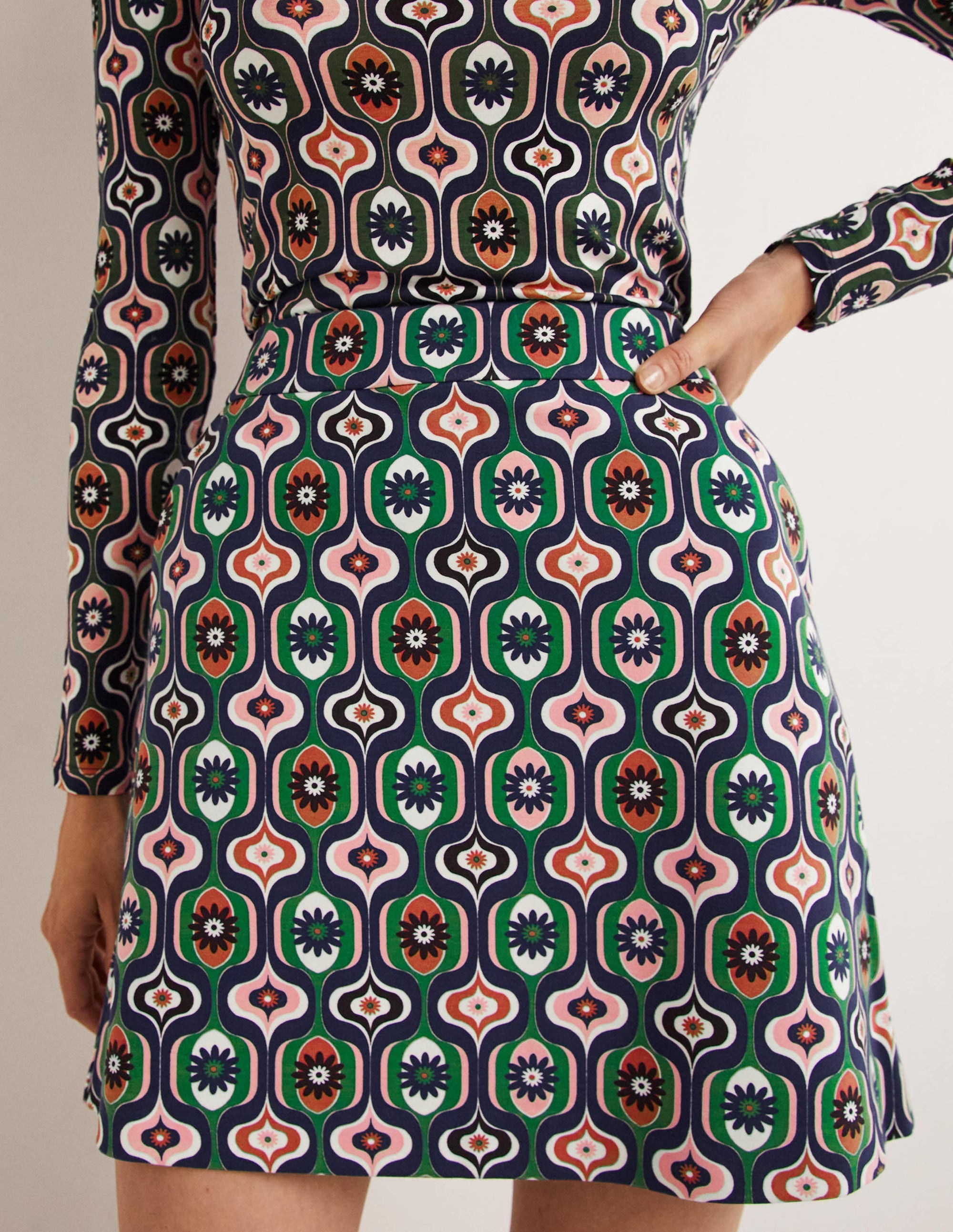 Ponte A-line Mini Skirt-Multi, Geo Swirl - Image 5