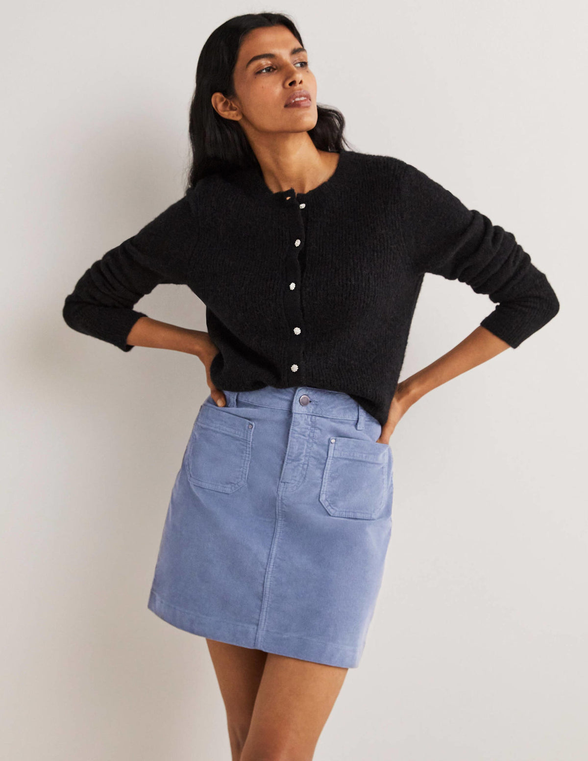 Corduroy Mini Skirt-Mid Blue-1