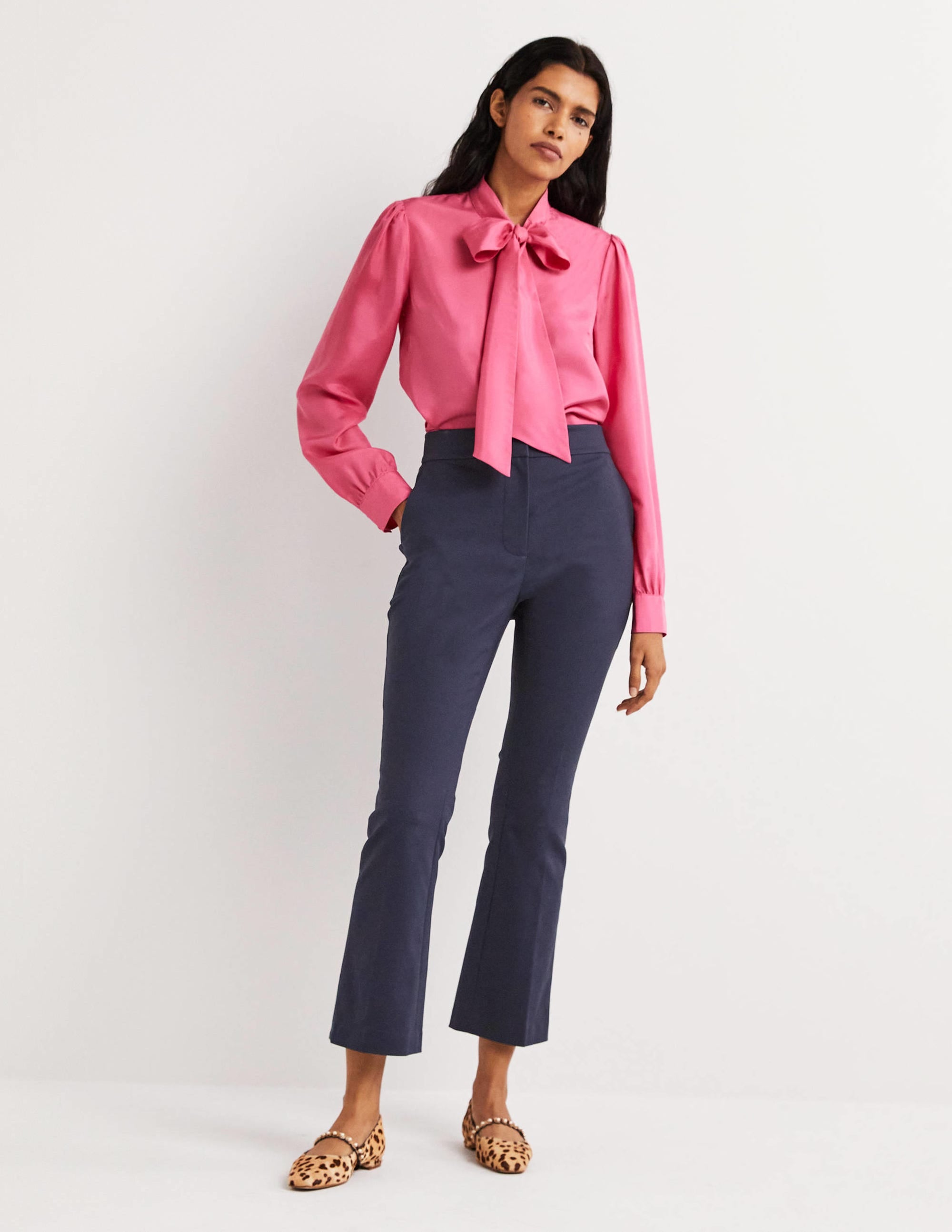 Cropped Flare Trousers-Navy - Image 1