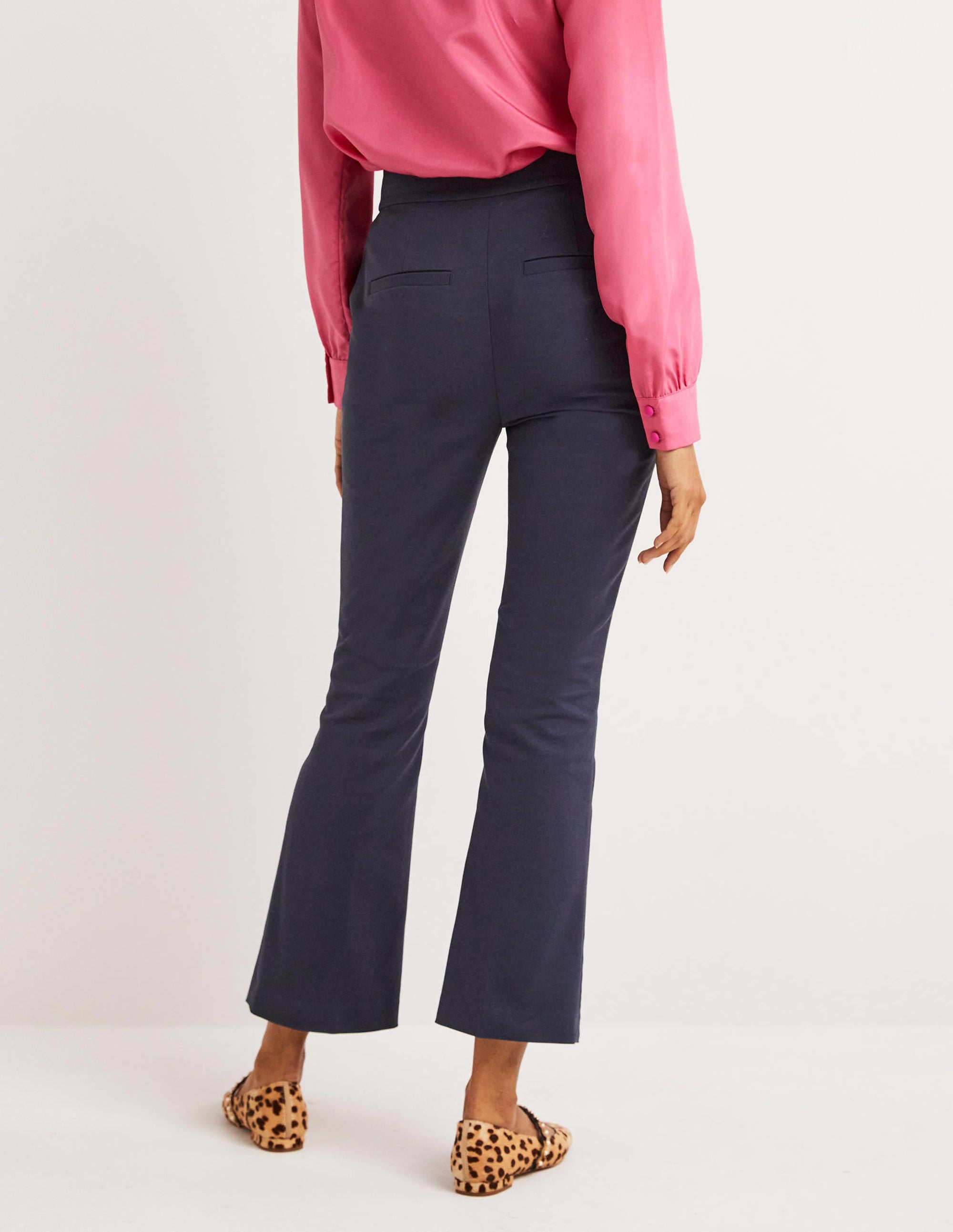 Cropped Flare Trousers-Navy - Image 3