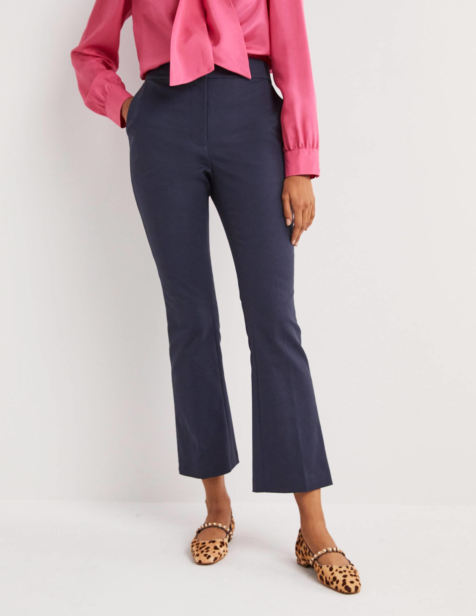Cropped Flare Trousers-Navy - Image 4