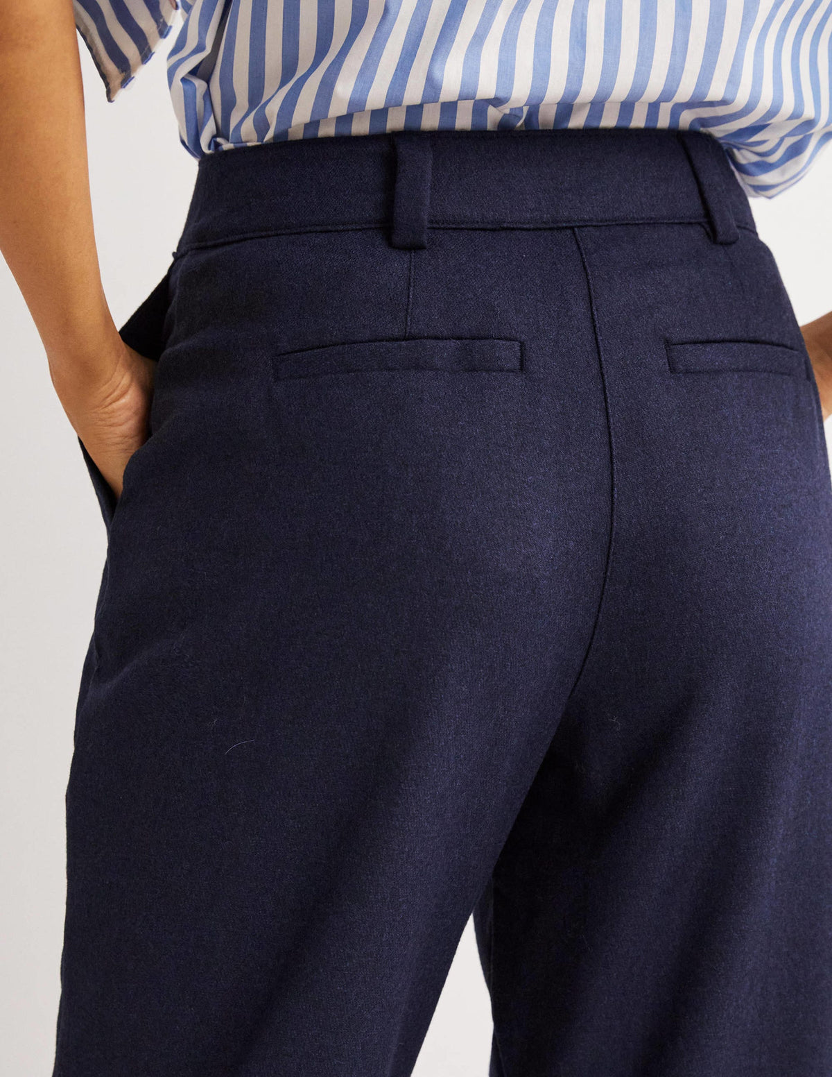 Barrel Leg Flannel Trousers-Navy-2