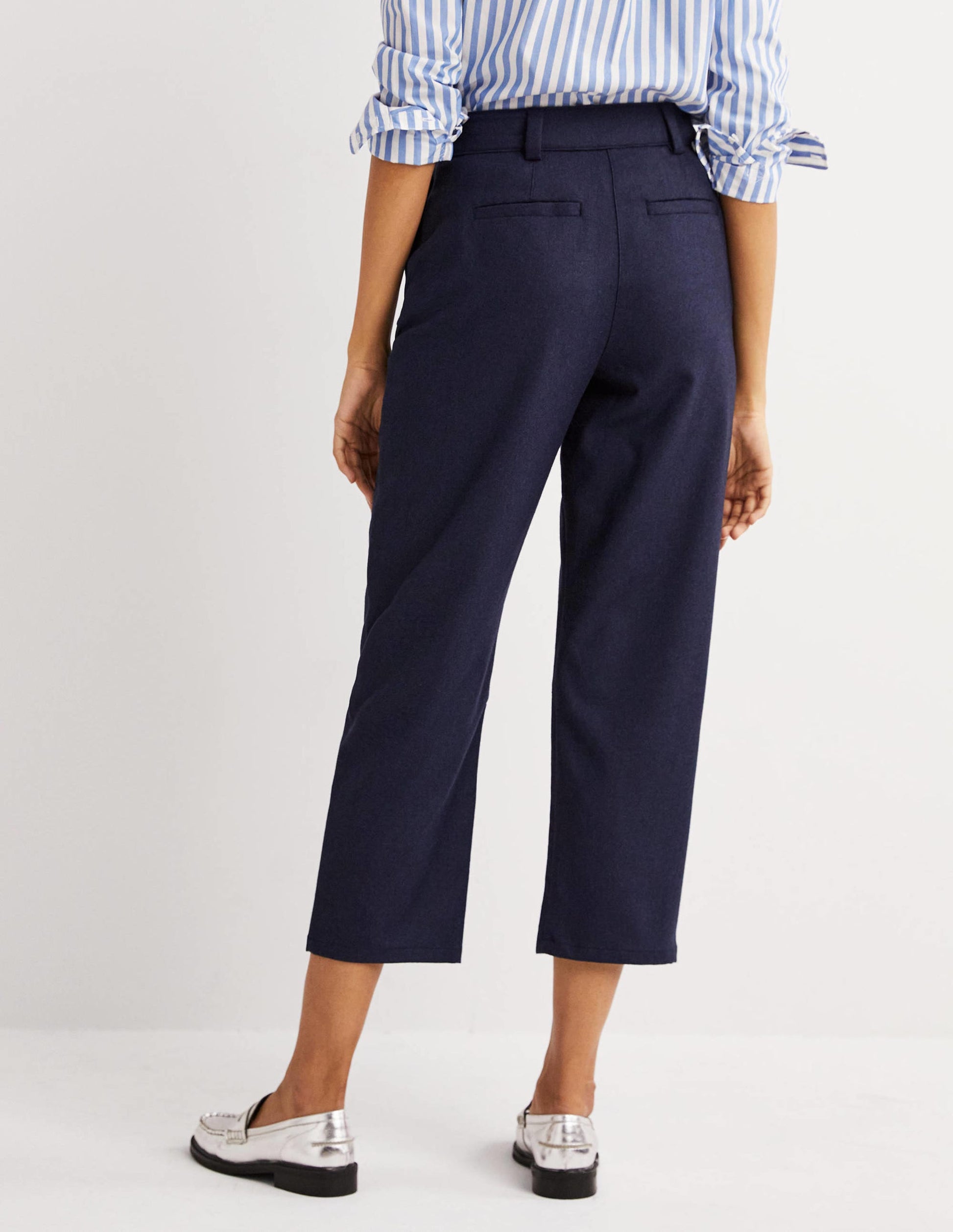 Barrel Leg Flannel Trousers-Navy-3
