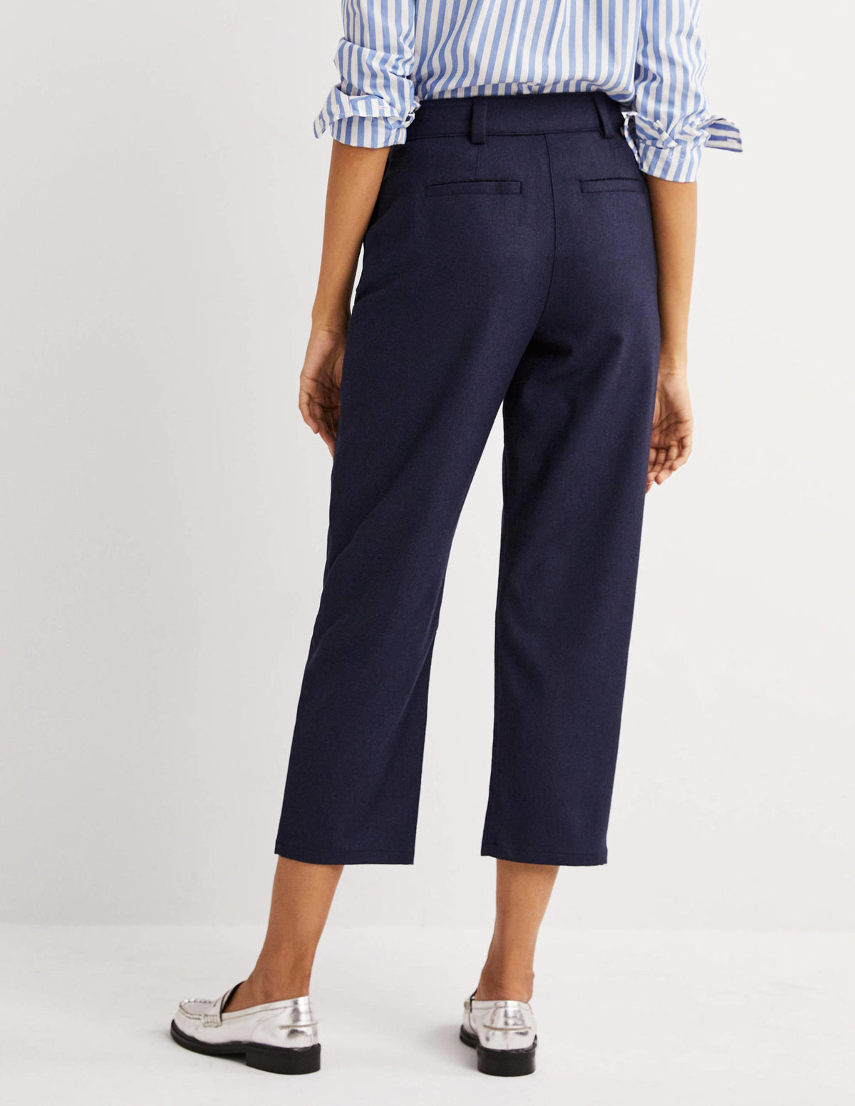 Barrel Leg Flannel Trousers-Navy - Image 3