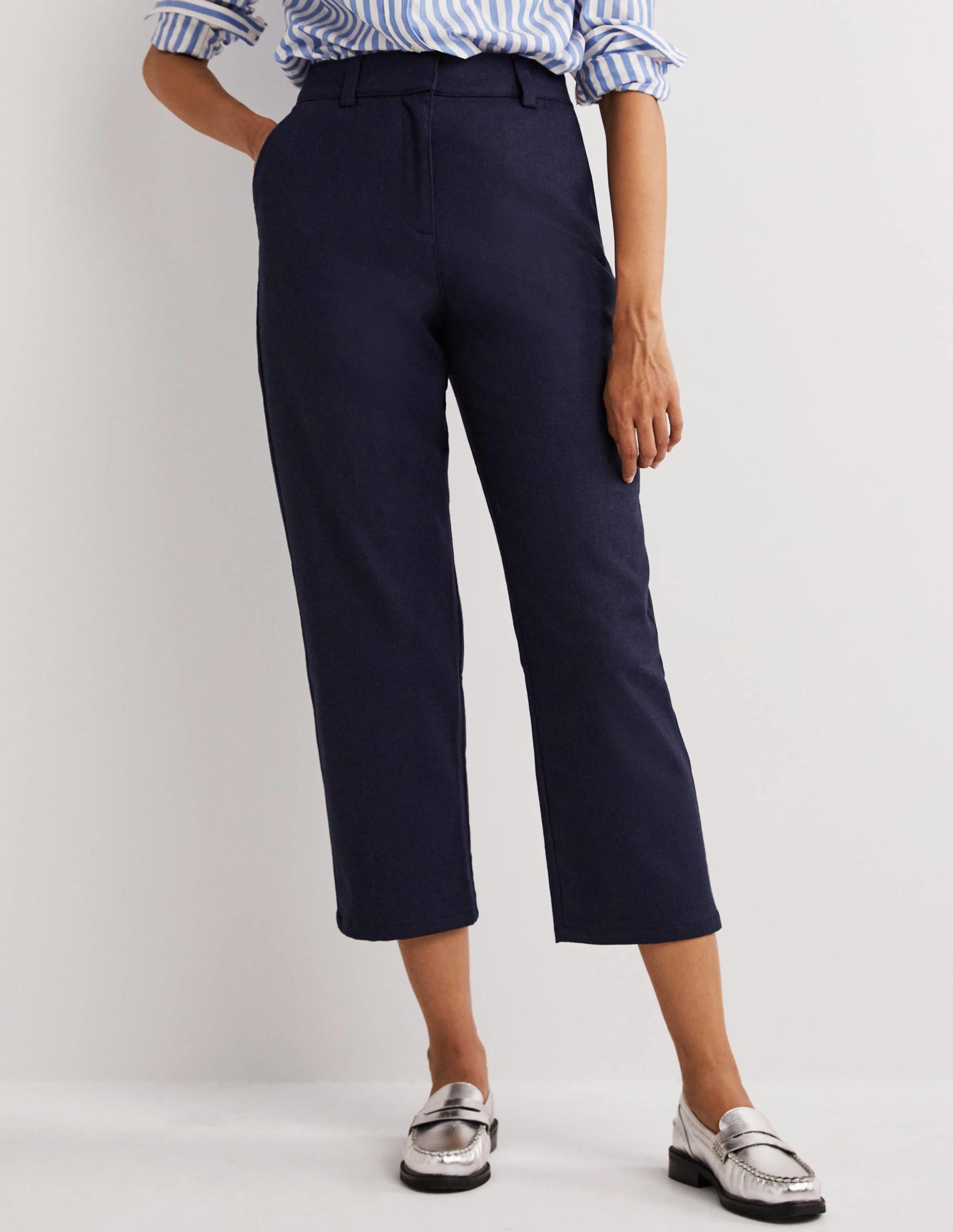 Barrel Leg Flannel Trousers-Navy - Image 4