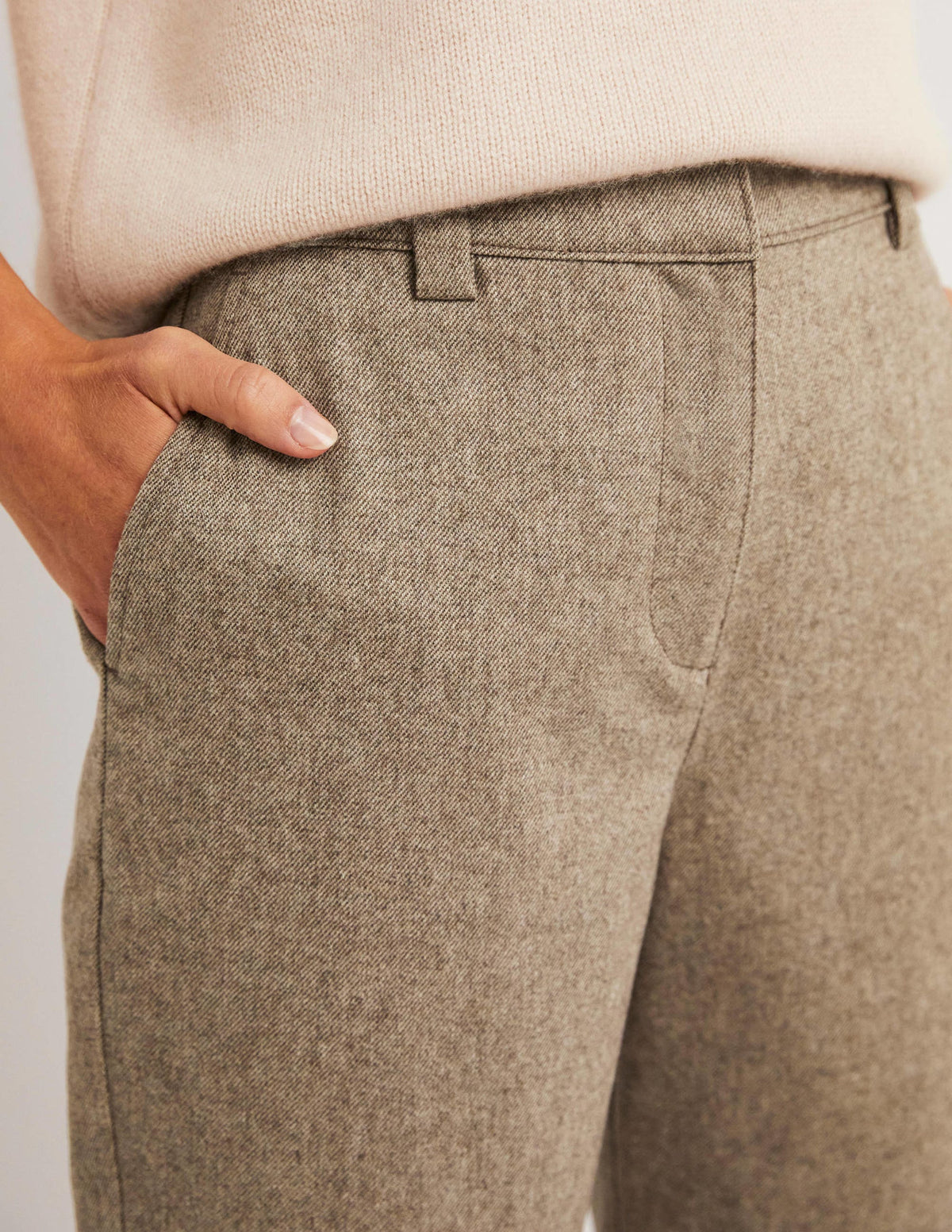 Barrel Leg Flannel Trousers-Light Oatmeal Marl - Image 2