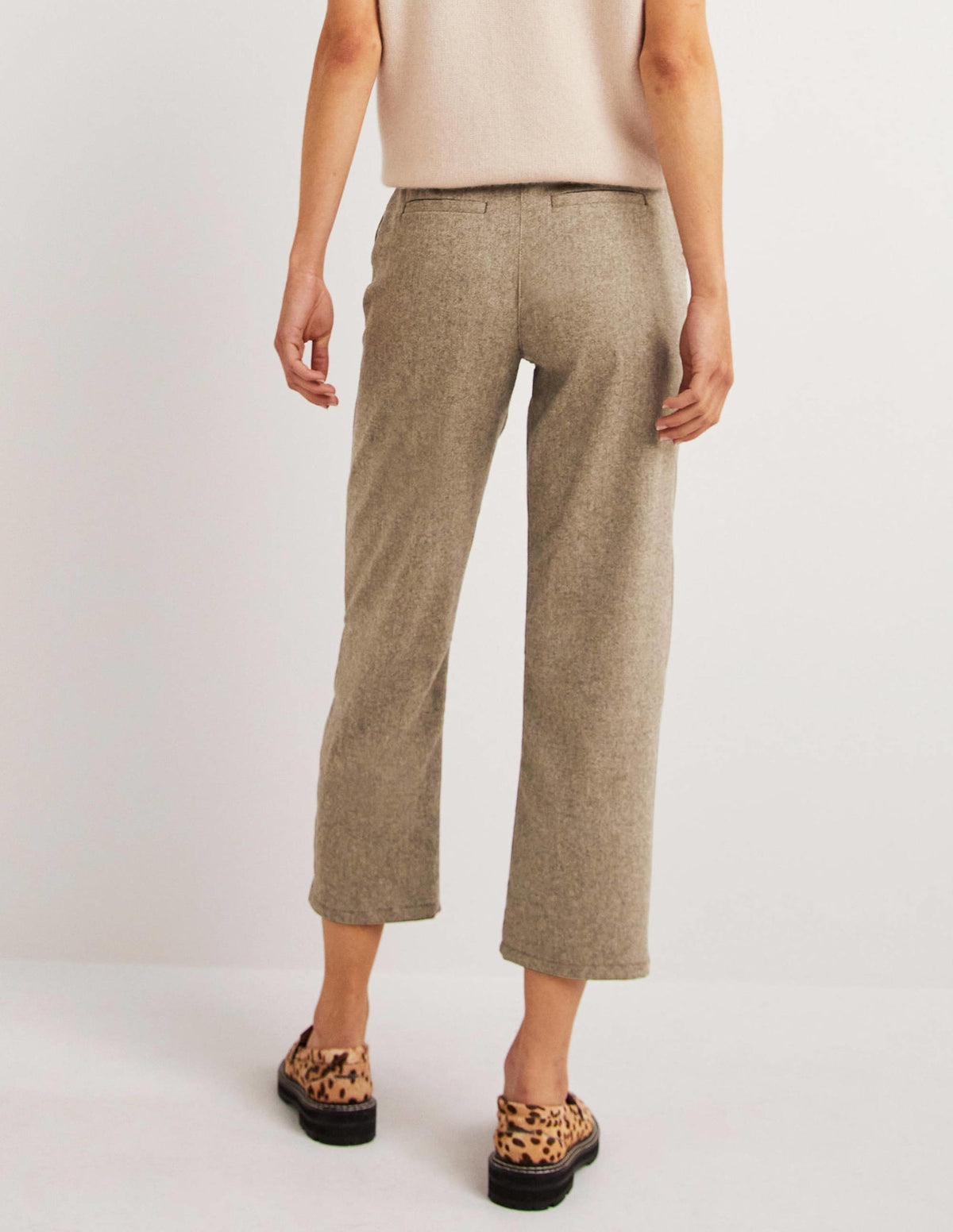 Barrel Leg Flannel Trousers-Light Oatmeal Marl - Image 3