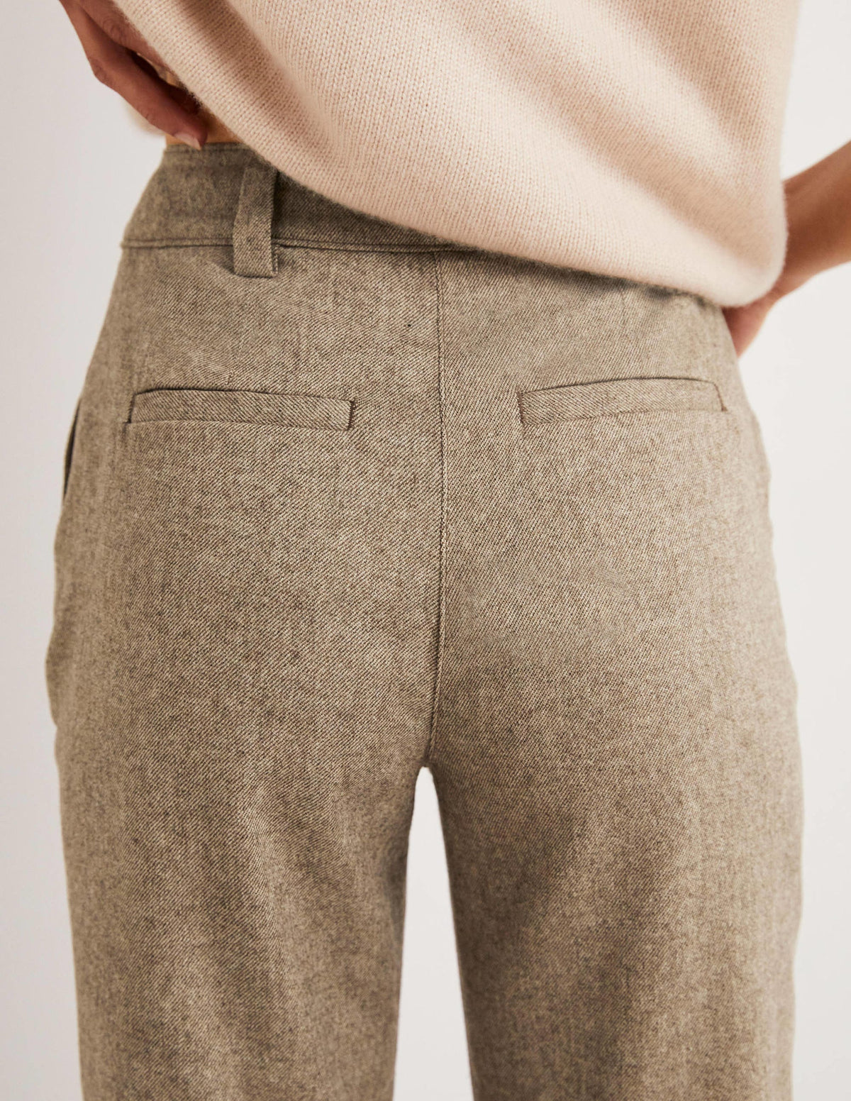 Barrel Leg Flannel Trousers-Light Oatmeal Marl - Image 4