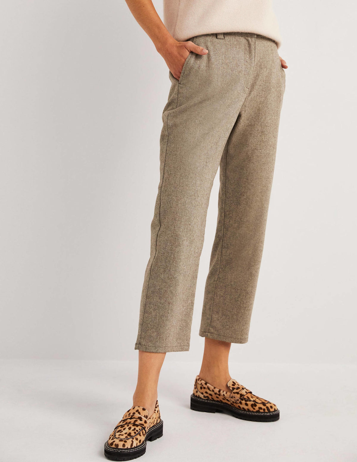 Barrel Leg Flannel Trousers-Light Oatmeal Marl - Image 5