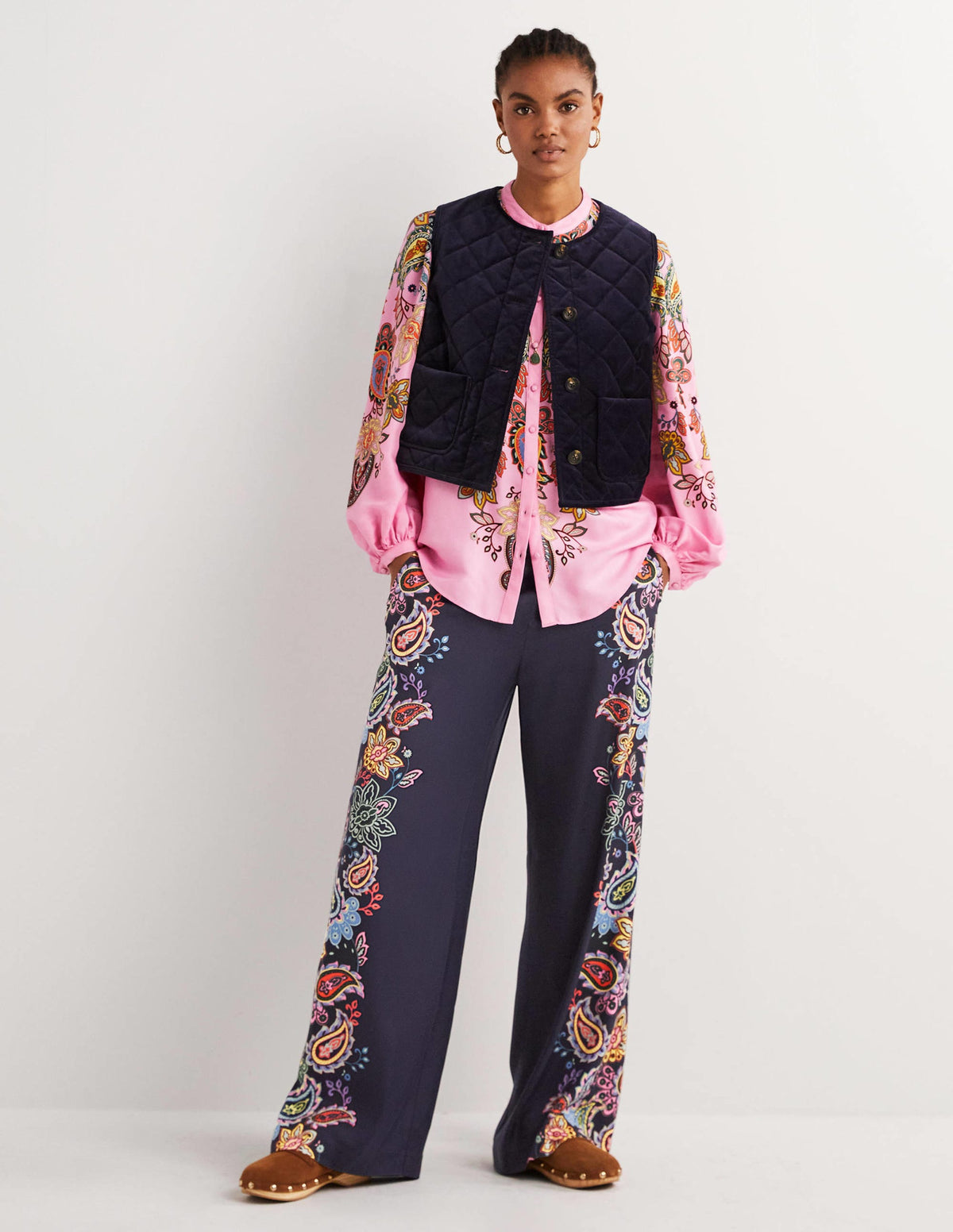 Pull On Fluid Trousers-French Navy, Paisley Charm-1