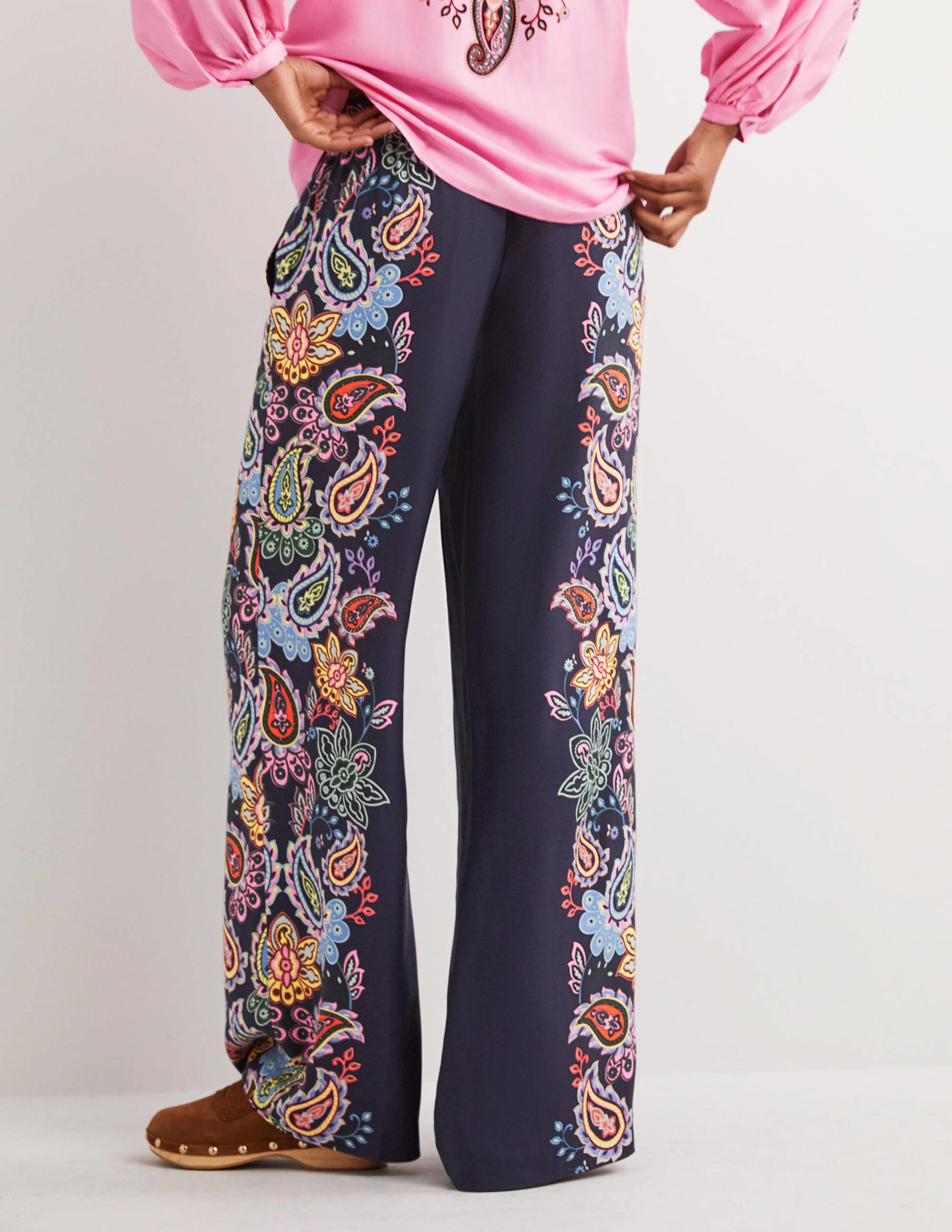 Pull On Fluid Trousers-French Navy, Paisley Charm - Image 3