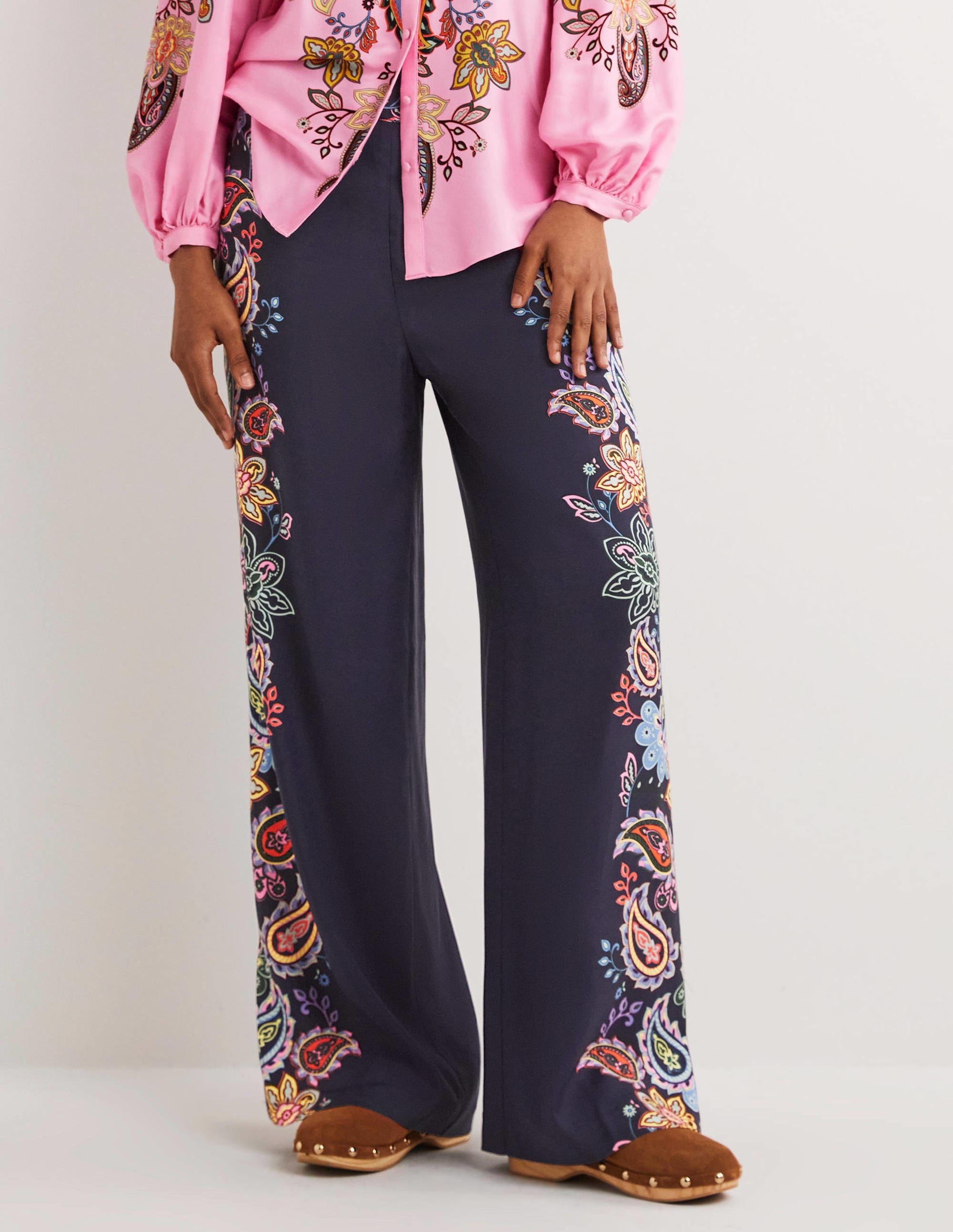 Pull On Fluid Trousers-French Navy, Paisley Charm - Image 4