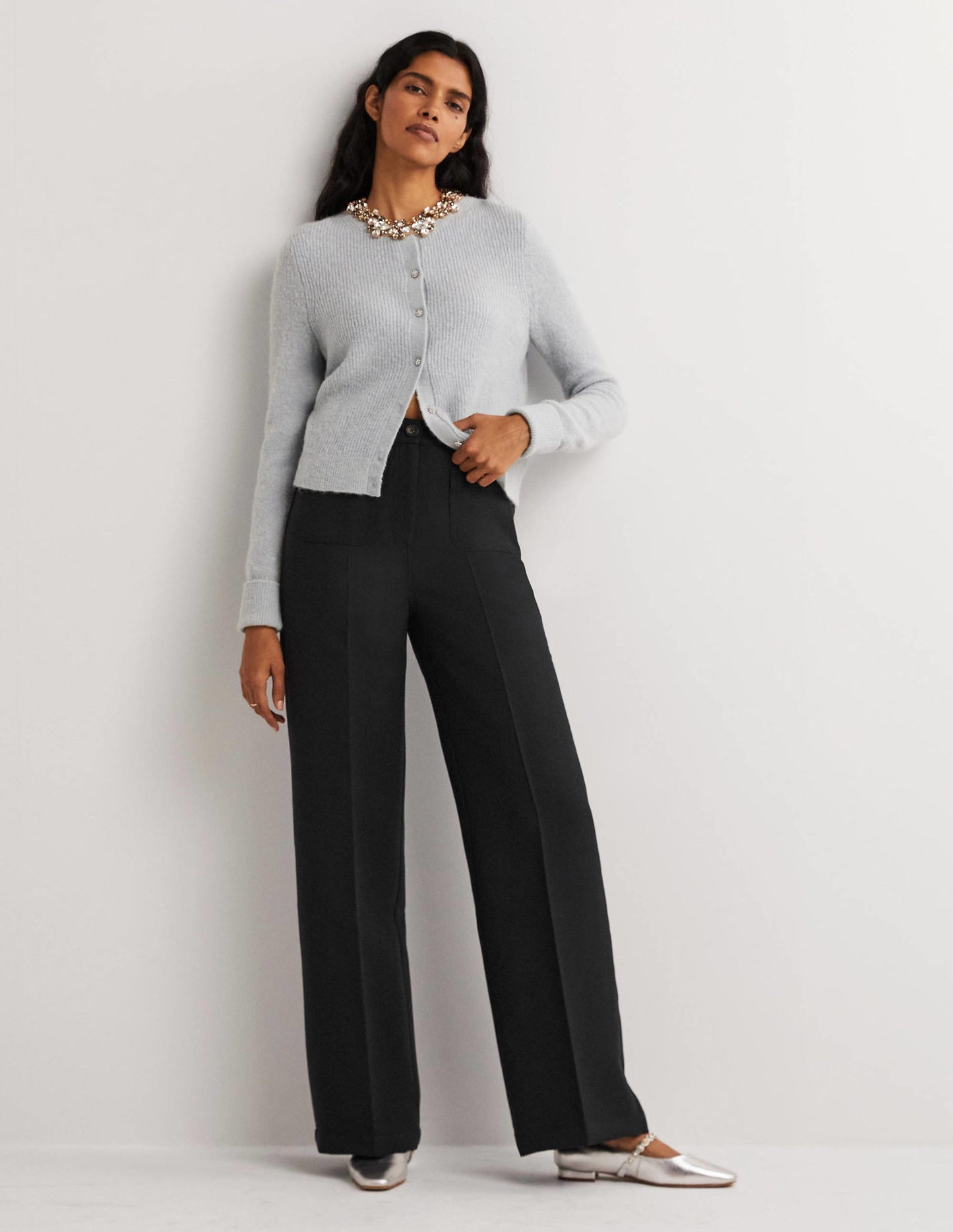 High Rise Wide Leg Trousers-Black