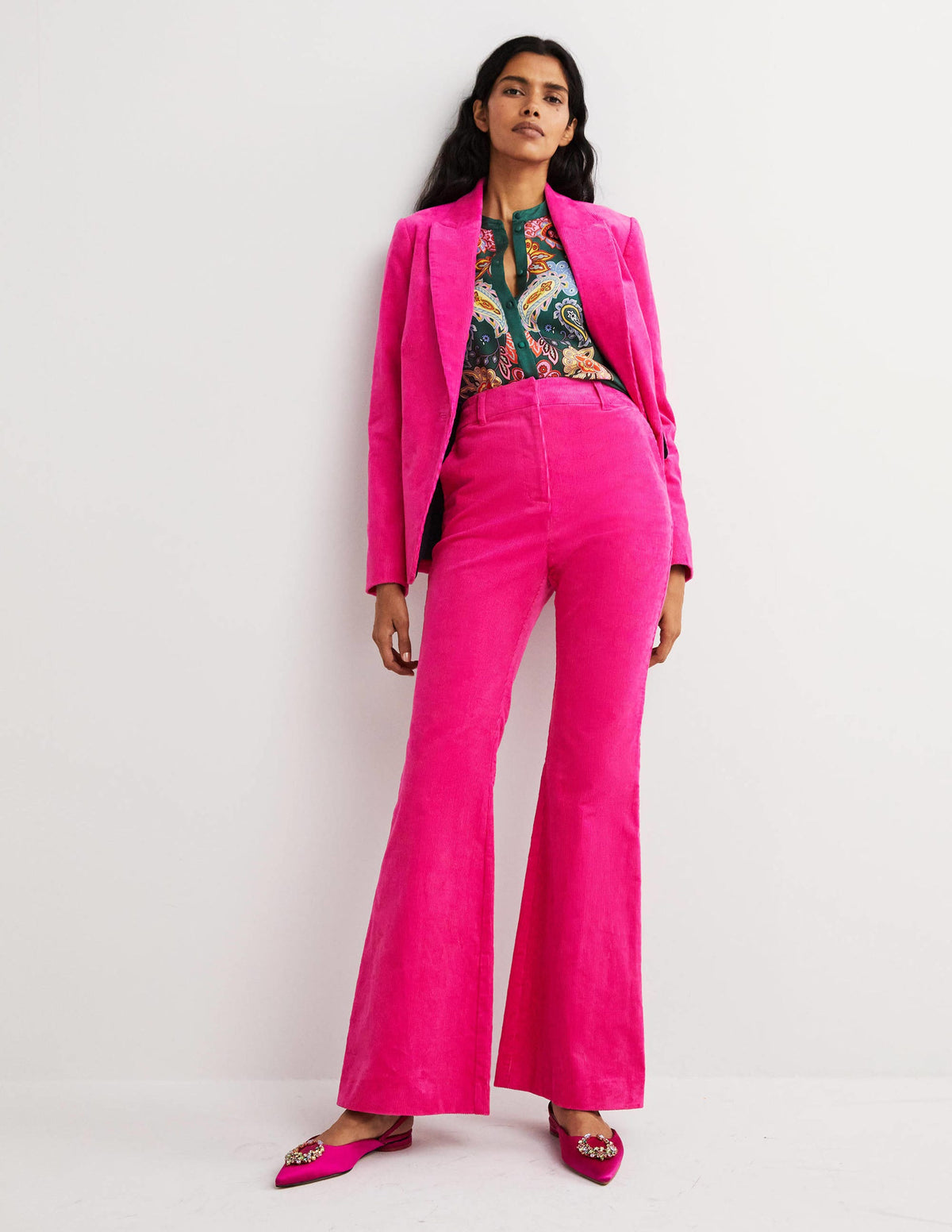 Corduroy Flare Trousers-Wild Watermelon PinK - Image 1