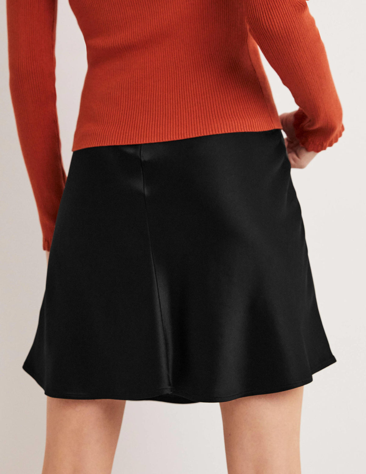 Black Satin Bias-cut Mini Skirt-Black - Image 3