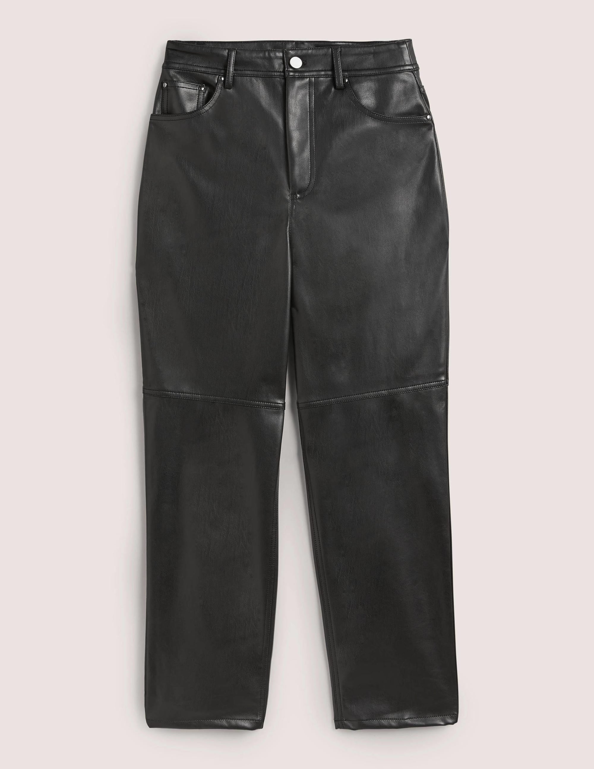 Faux Leather Straight Trousers-Black - Image 6