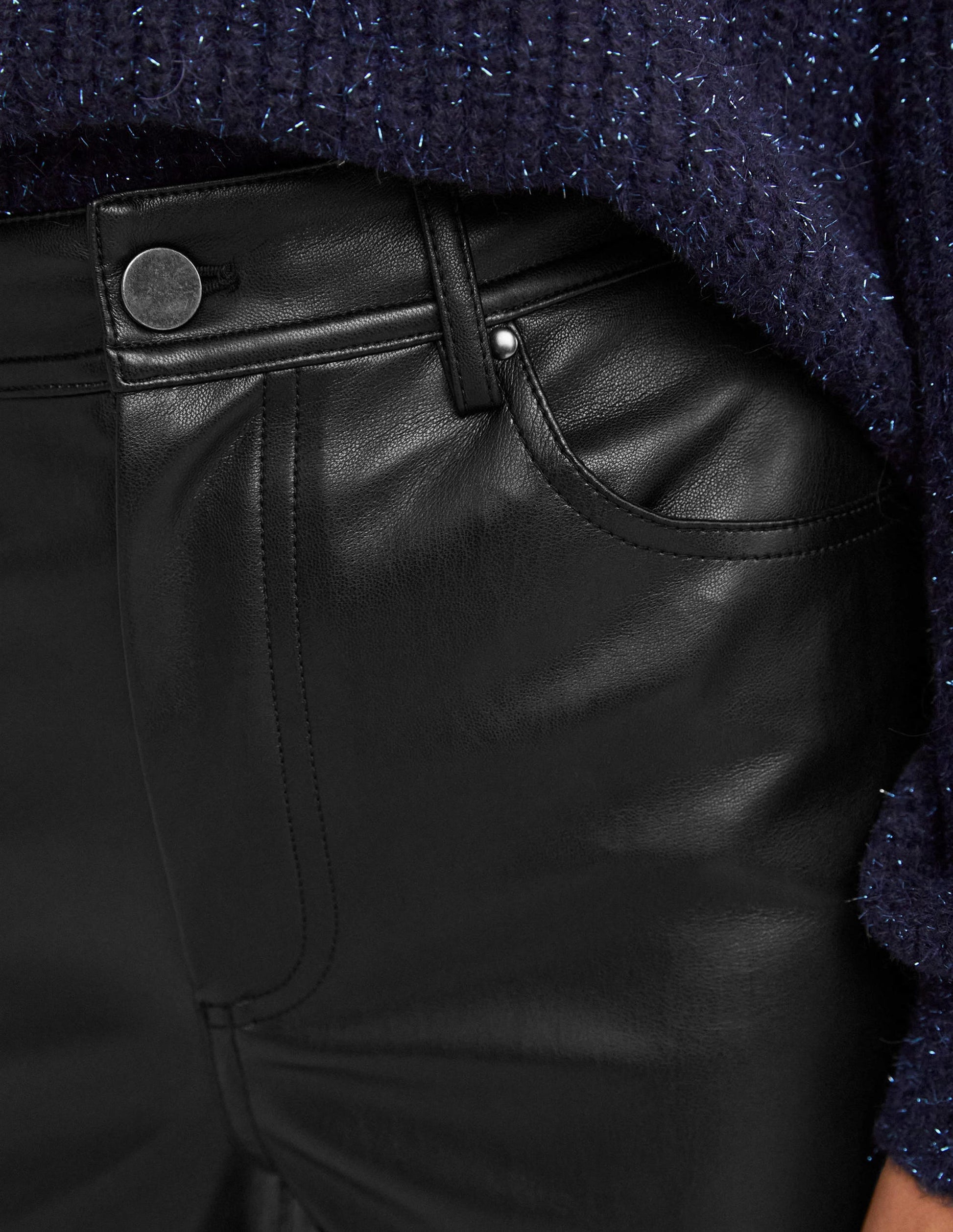 Faux Leather Straight Trousers-Black-2