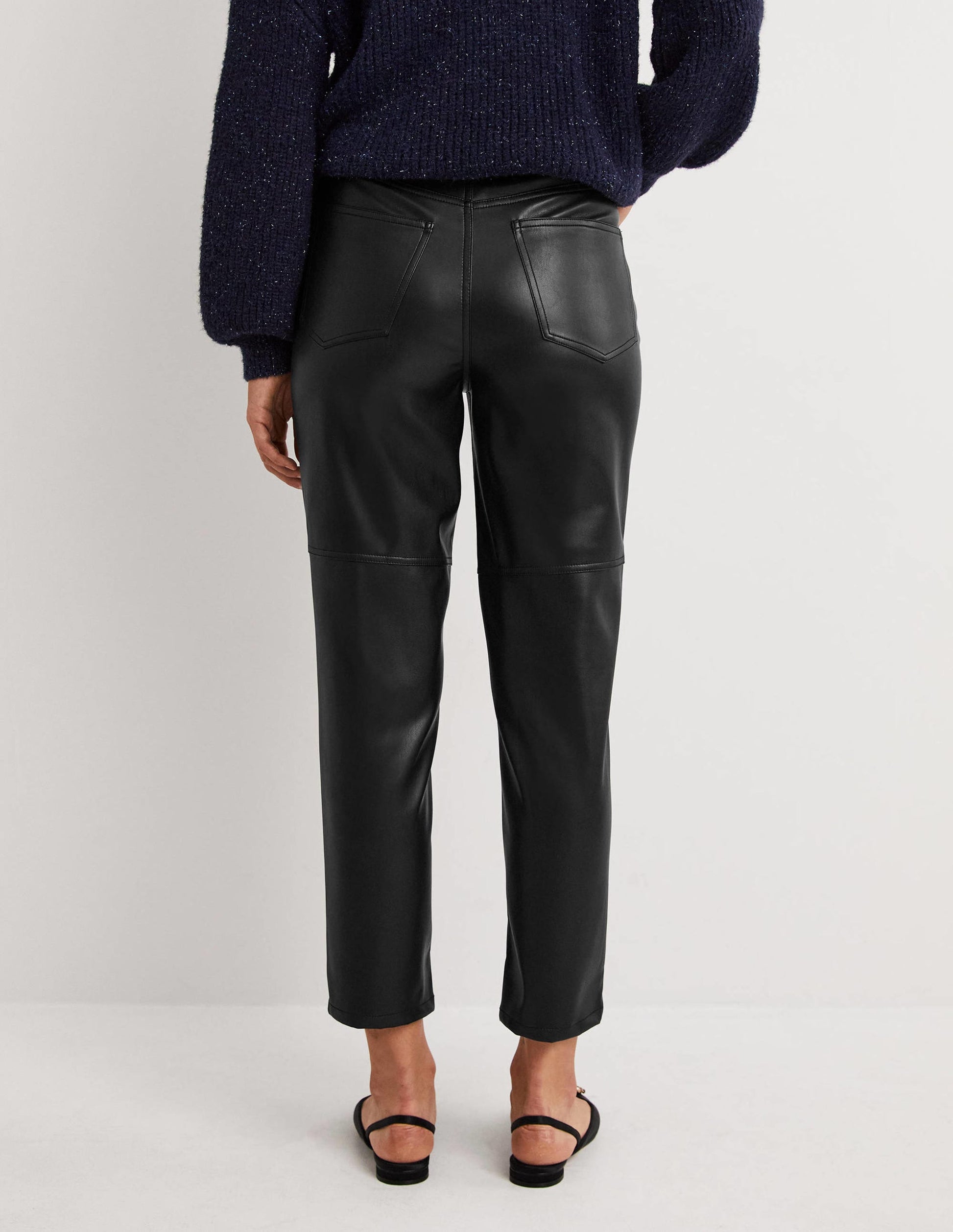Faux Leather Straight Trousers-Black-3