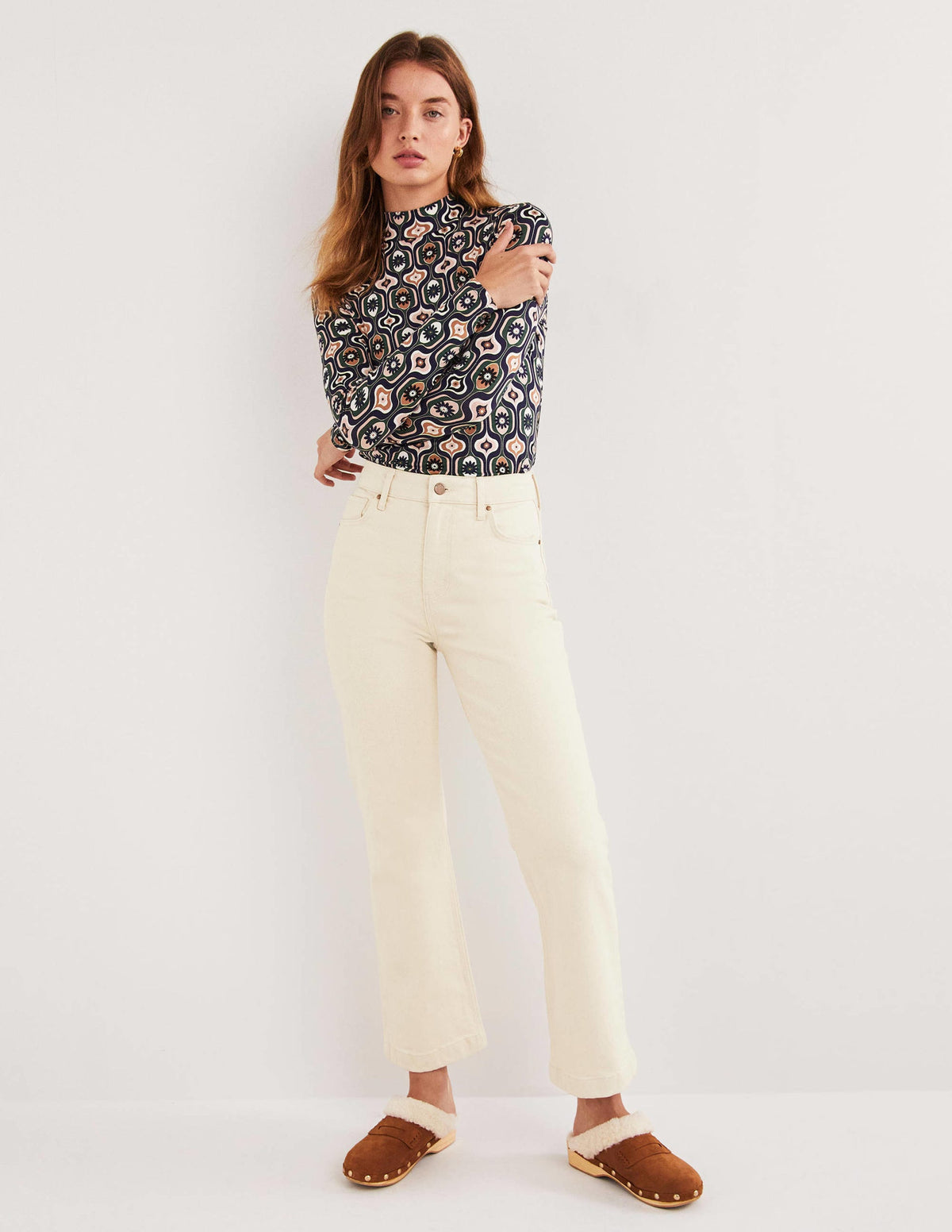 Rigid Cropped Flare Jeans-Ecru-1