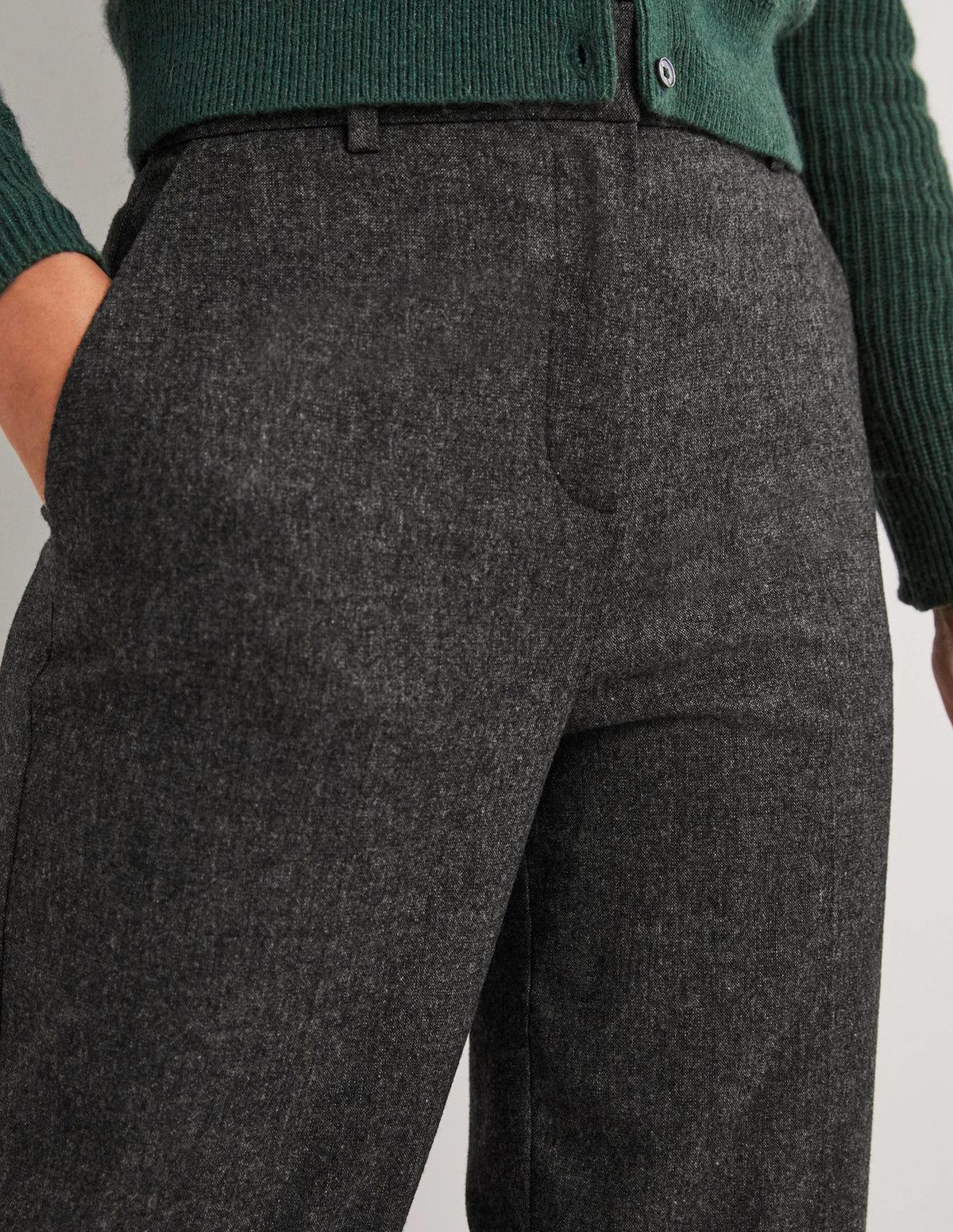 Wool Wide Leg Trousers-Charcoal Marl - Image 2