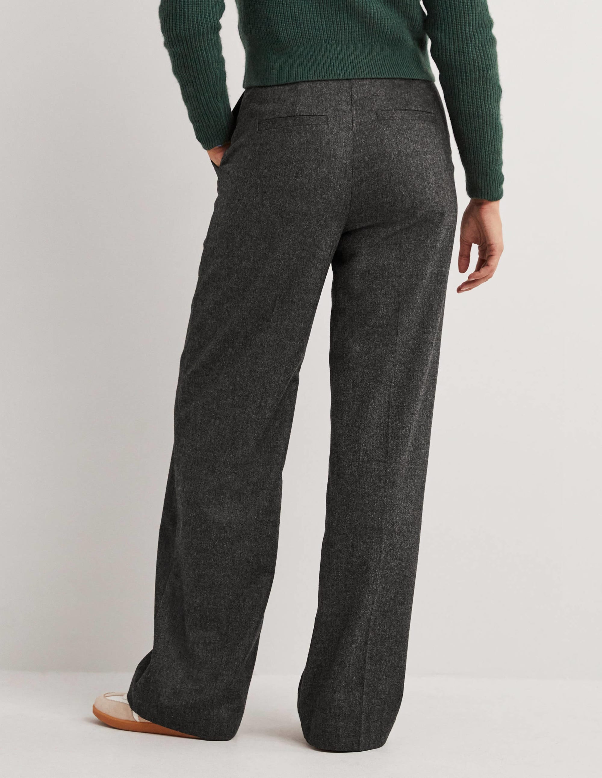 Wool Wide Leg Trousers-Charcoal Marl - Image 3