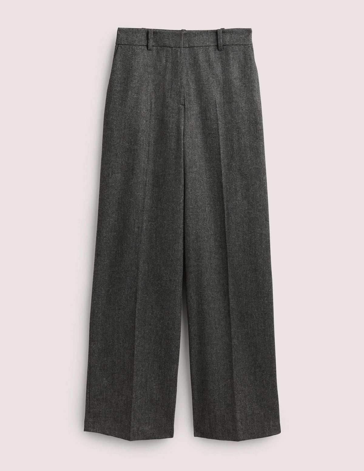 Wool Wide Leg Trousers-Grey Herringbone-6