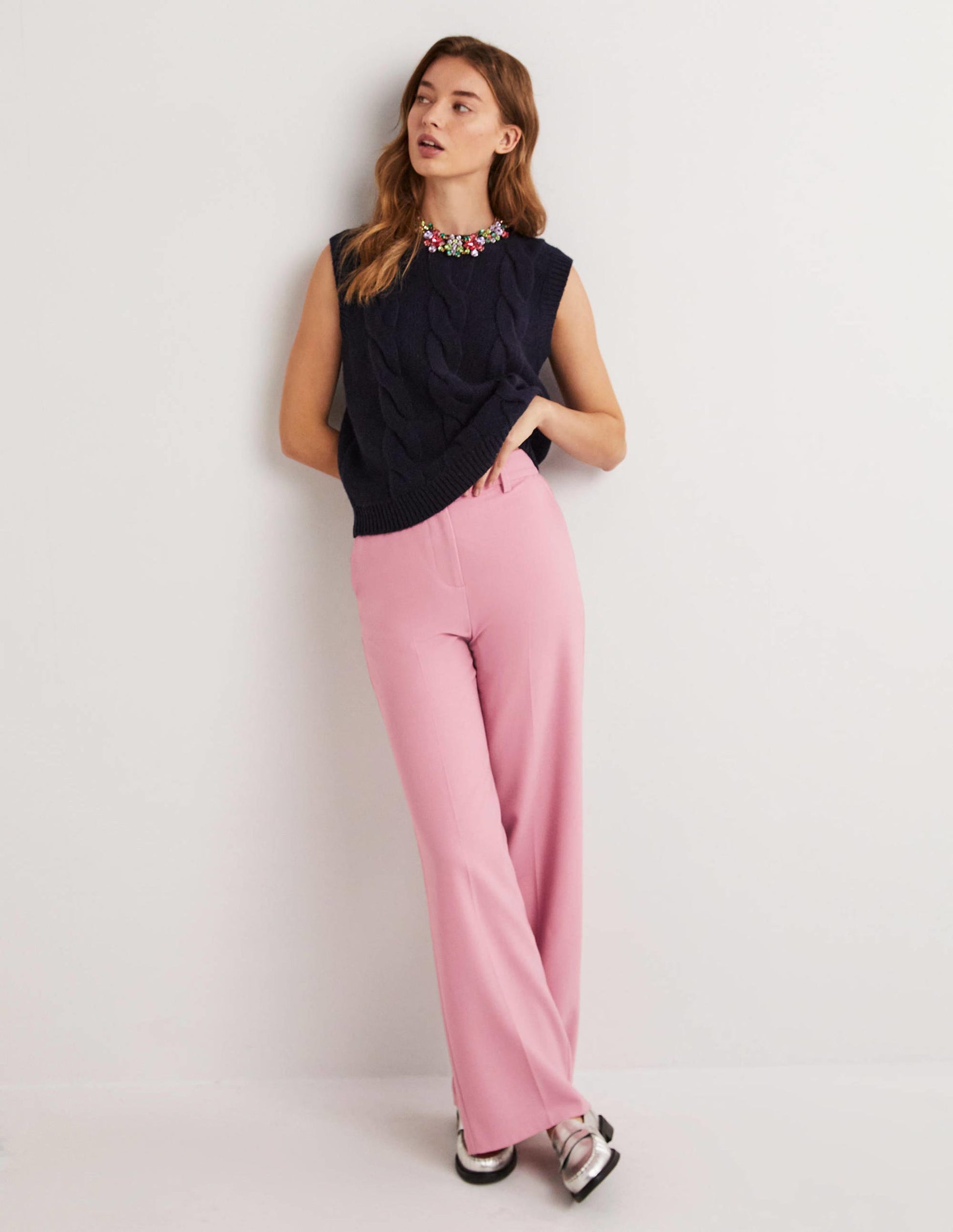 Wool Wide Leg Trousers-Cherry Blossom-1